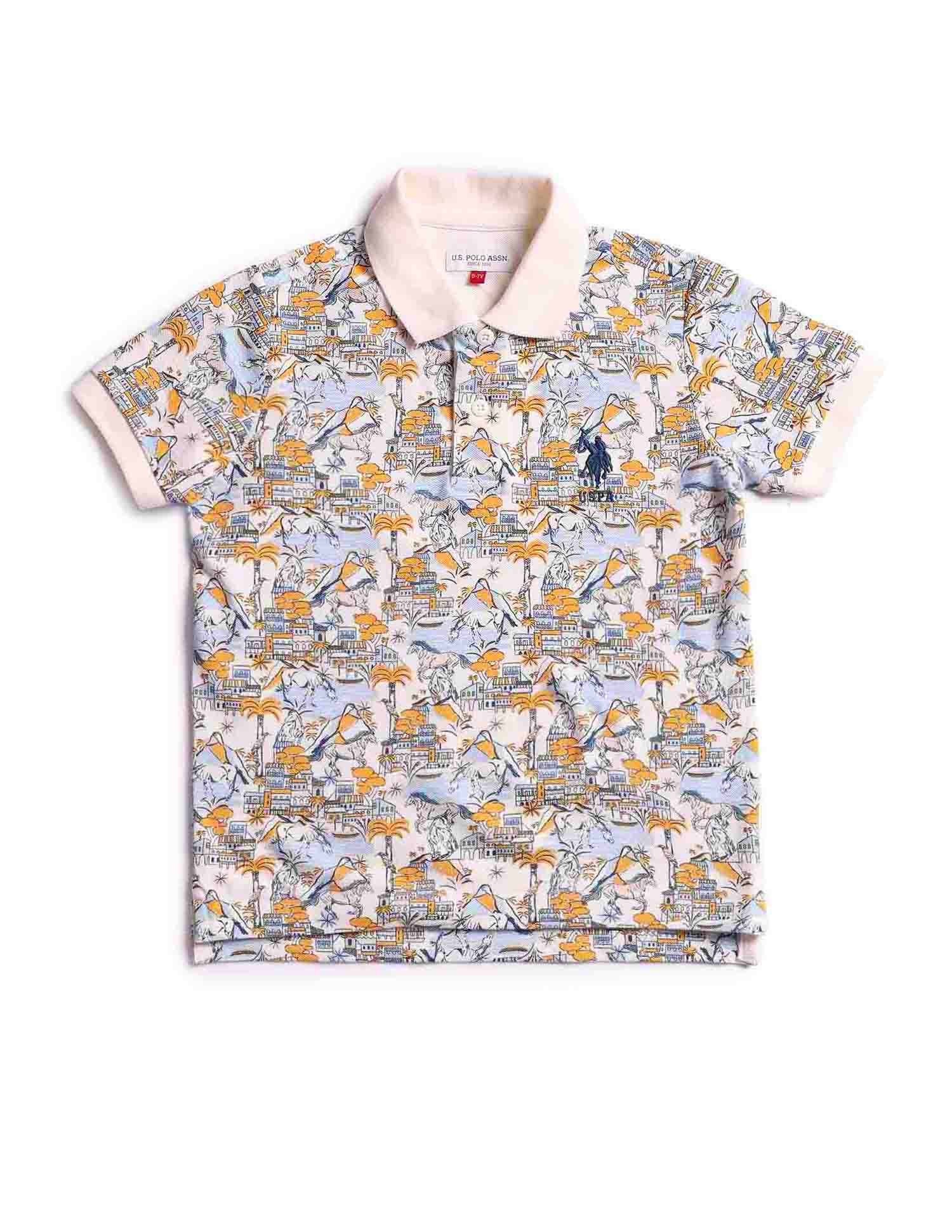 Boys All Over Printed Regular Fit Polo Shirt White - U.S. POLO ASSN. | Large