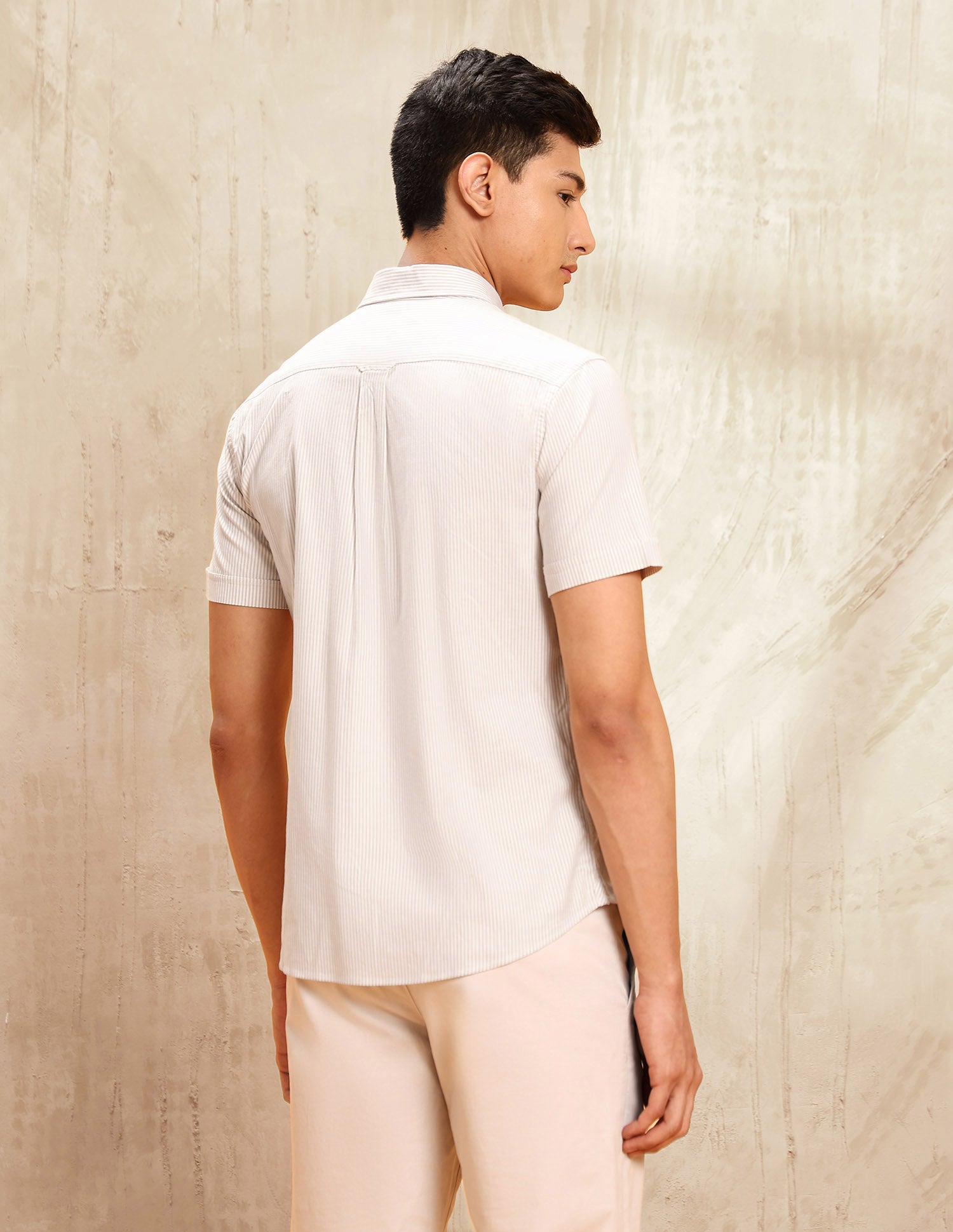 Vertical Striped Tailored Fit Shirt Beige - U.S. POLO ASSN. | Large