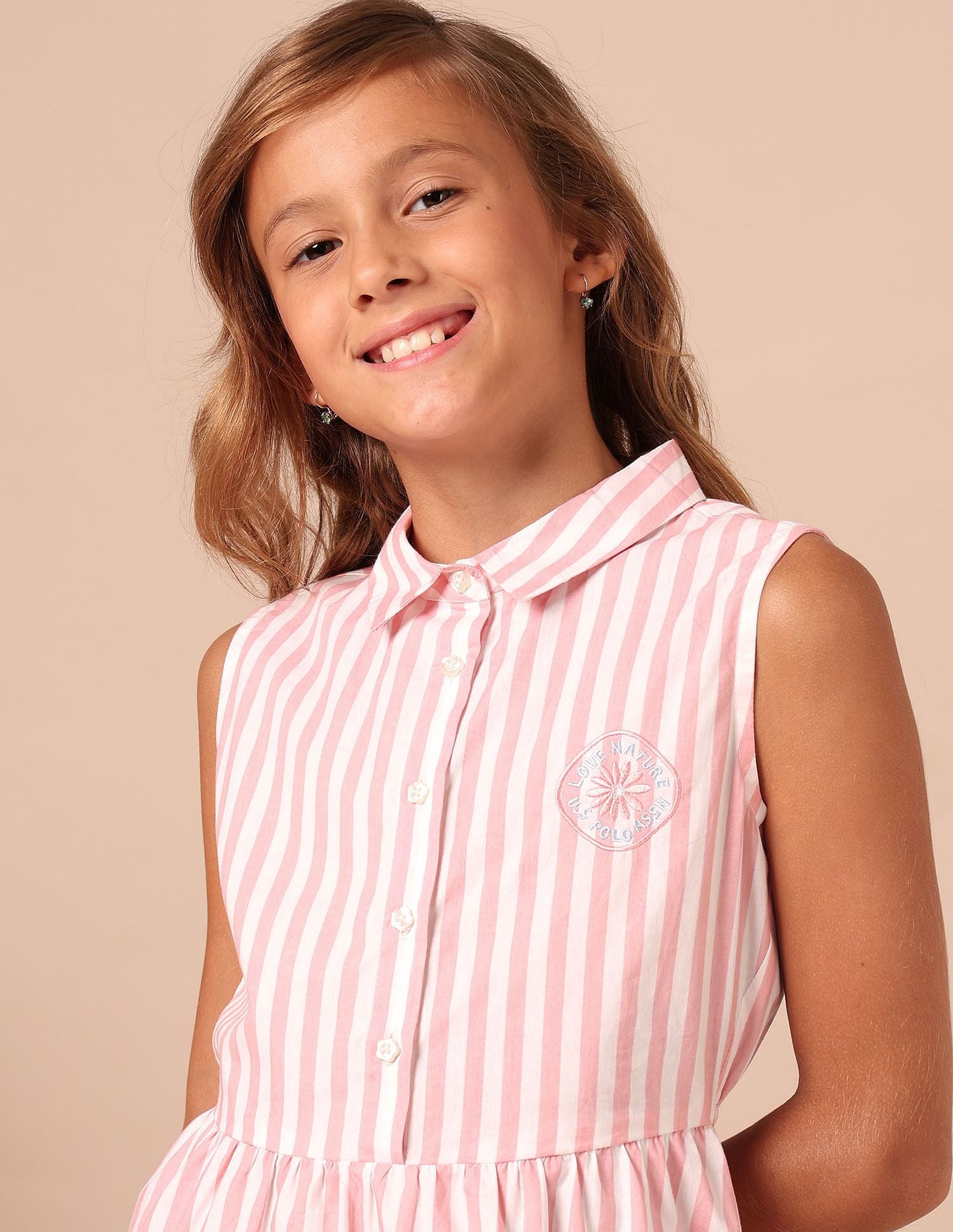 Girls Vertical Striped Fit And Flare Dress Pink - U.S. POLO ASSN. | Large