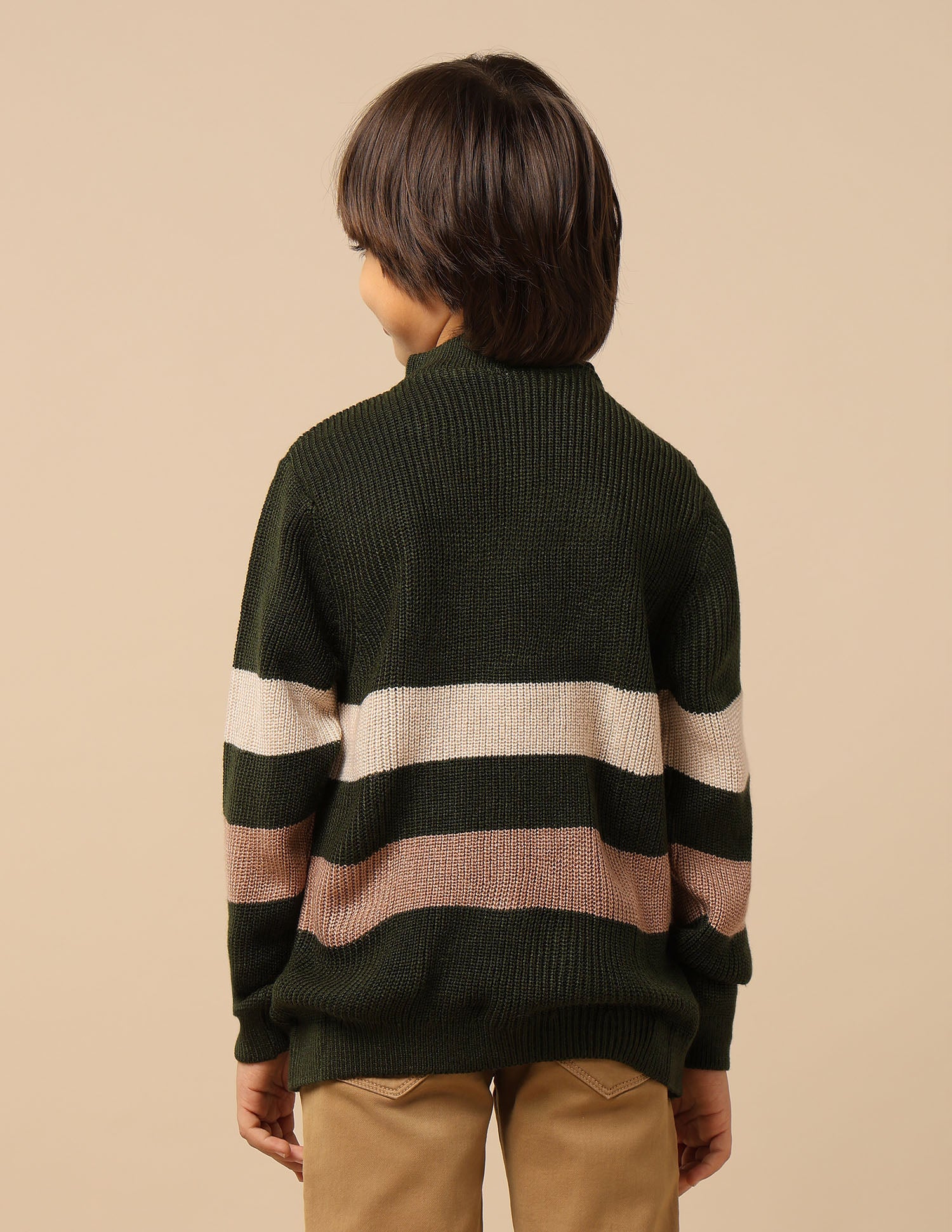 Boys Striped Regular Fit Sweater Olive - U.S. POLO ASSN. | Large