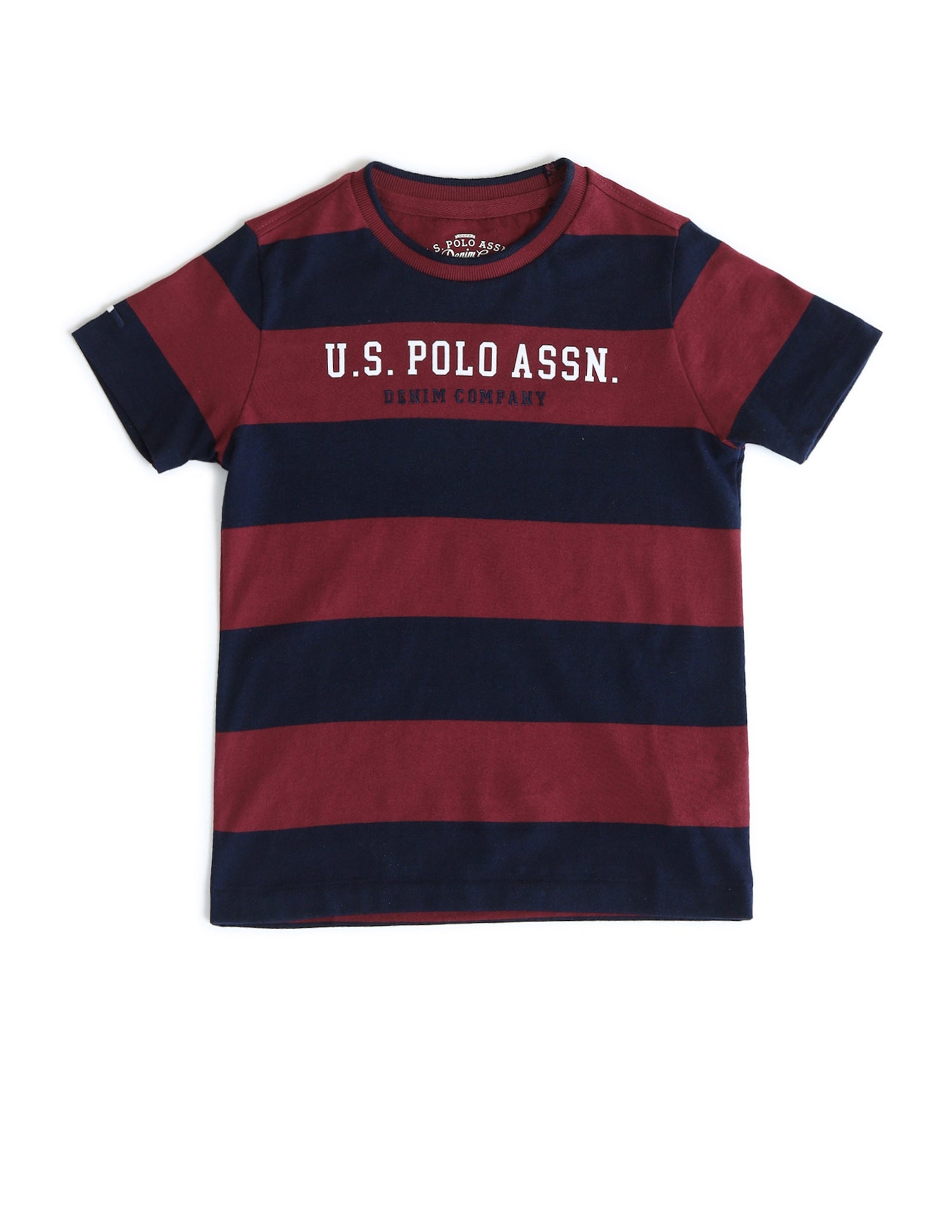 Boys Horizontal Striped Regular Fit T-Shirt Maroon - U.S. POLO ASSN. | Large