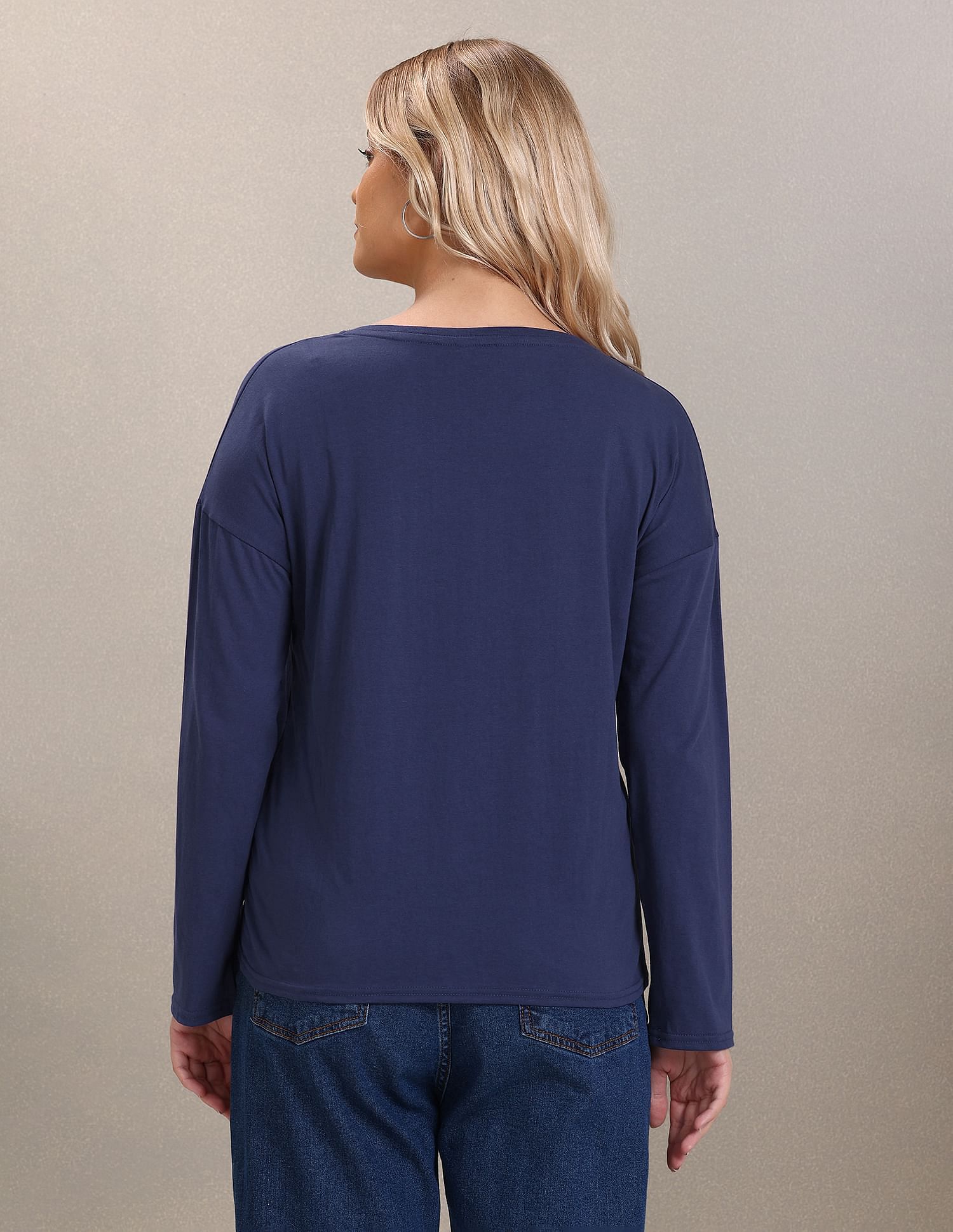 V-Neck Long Sleeve Solid Top Blue - U.S. Polo Assn. India | Large