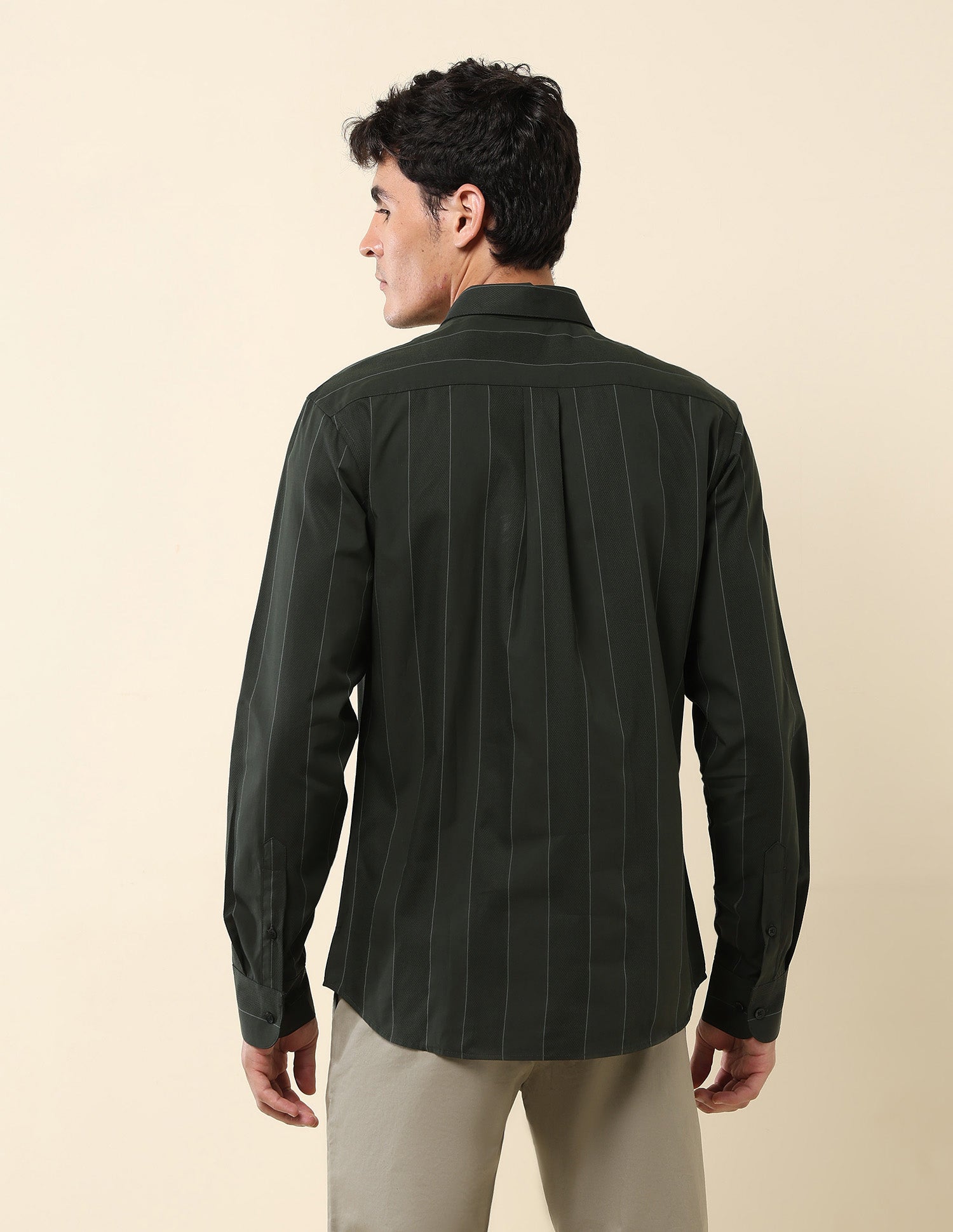 Vertical Striped Pure Cotton Shirt Olive - U.S. Polo Assn. India | Large