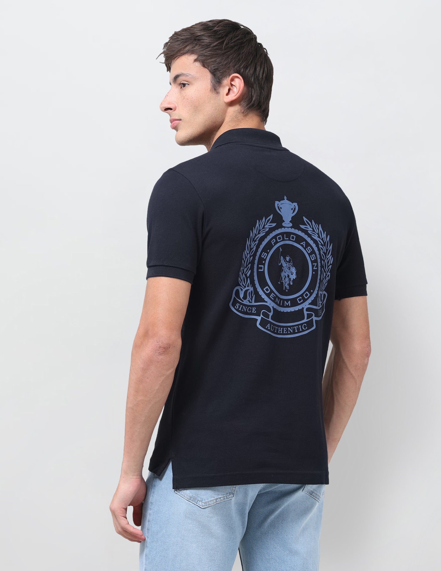Graphic Brand Printed Slim Fit Polo Shirt Navy - U.S. Polo Assn. India | Large