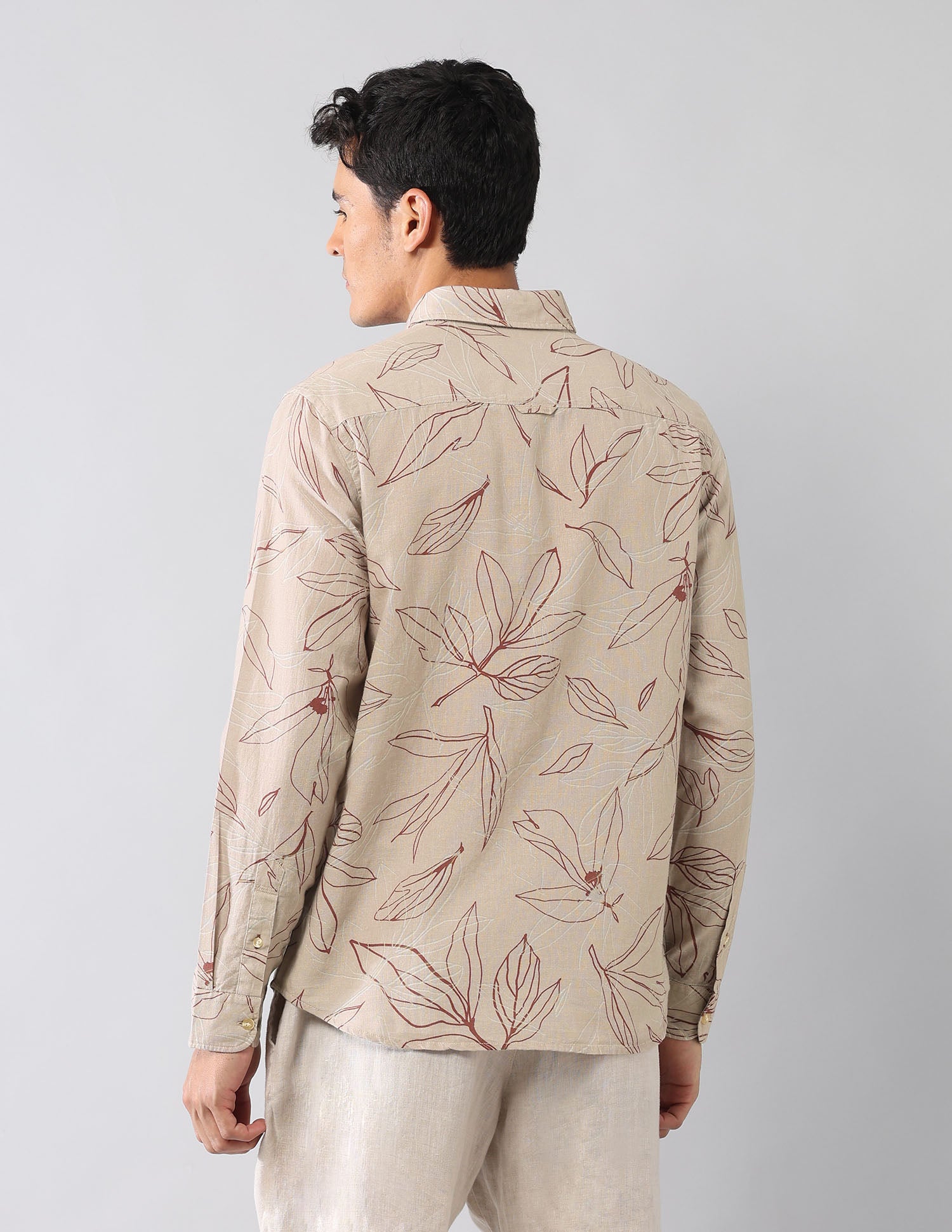 Tropical Printed Poplin Regular Fit Shirt Khaki - U.S. Polo Assn. India | Large
