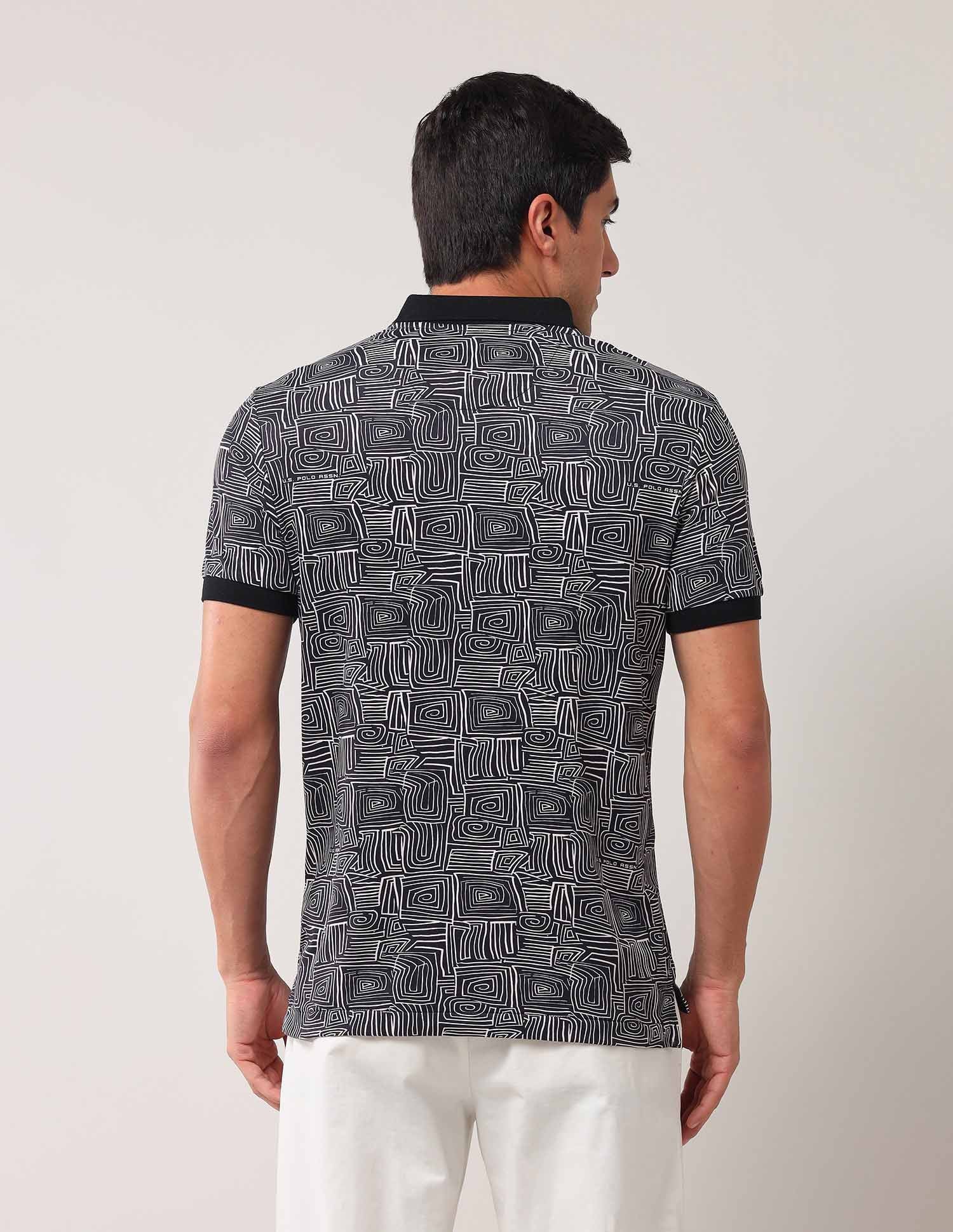 Abstract Printed Pure Cotton Polo Shirt Black - U.S. Polo Assn. India | Large