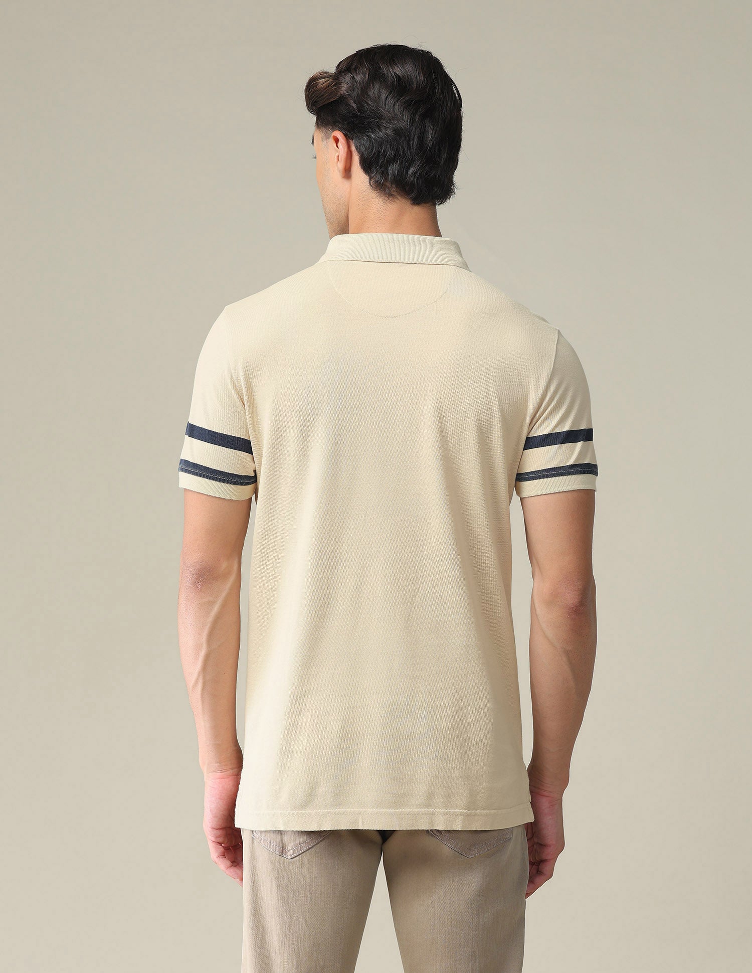 Horizontal Engineered Stripe Cotton Polo Shirt Beige - U.S. POLO ASSN. | Large