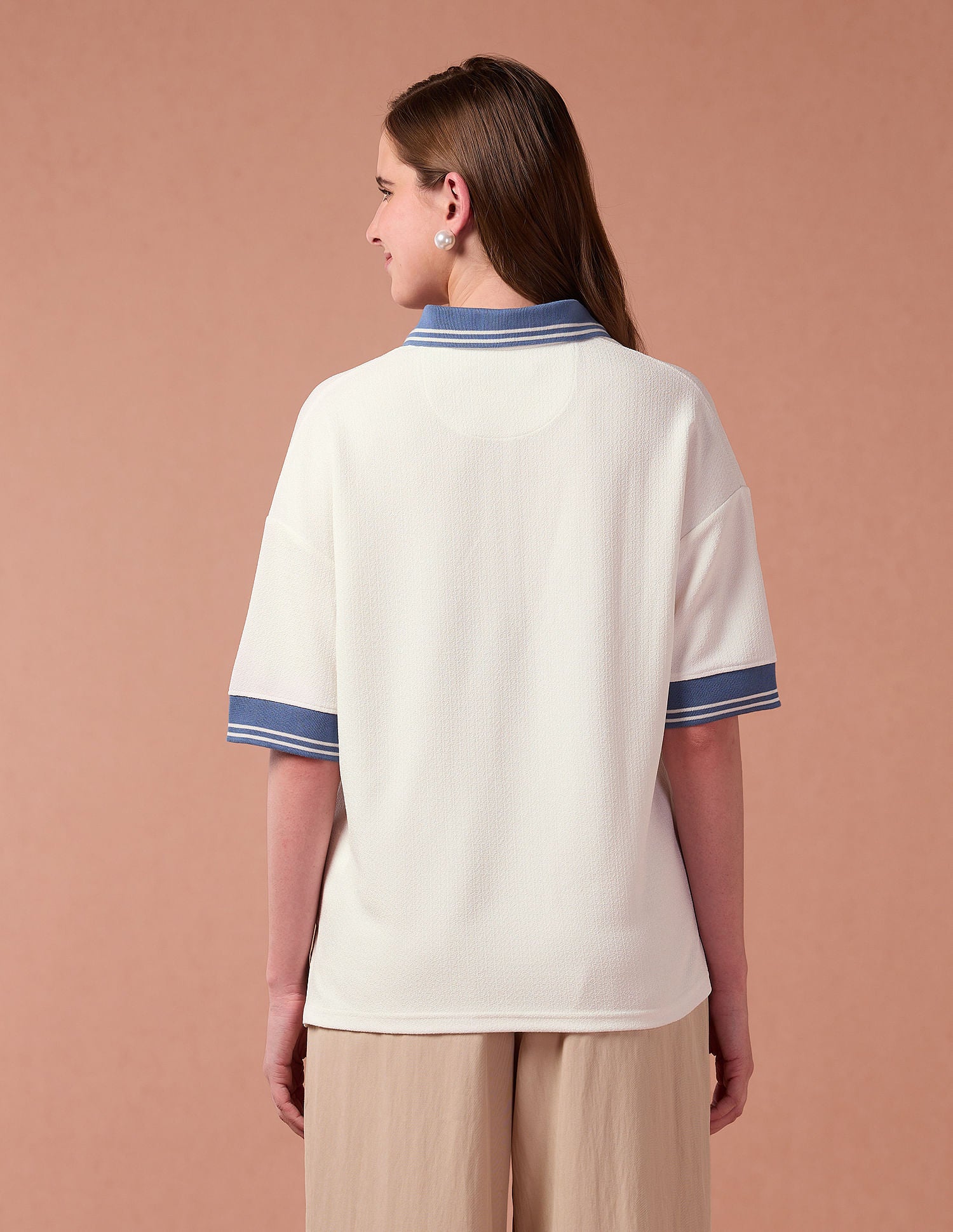 Oversized Textured Knit Polo Shirt Off White - U.S. Polo Assn. India | Large
