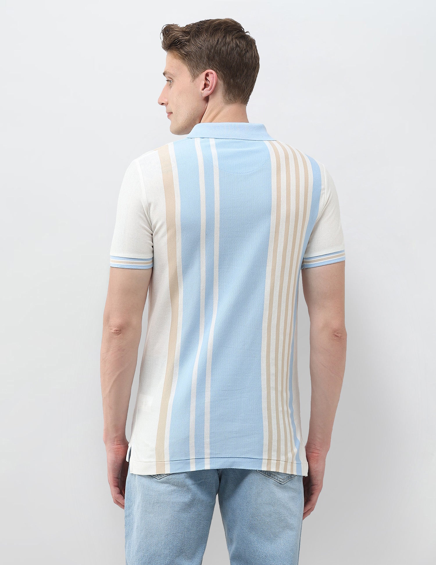 Self Design Vertical Striped Slim Fit Polo Shirt Light Blue - U.S. Polo Assn. India | Large