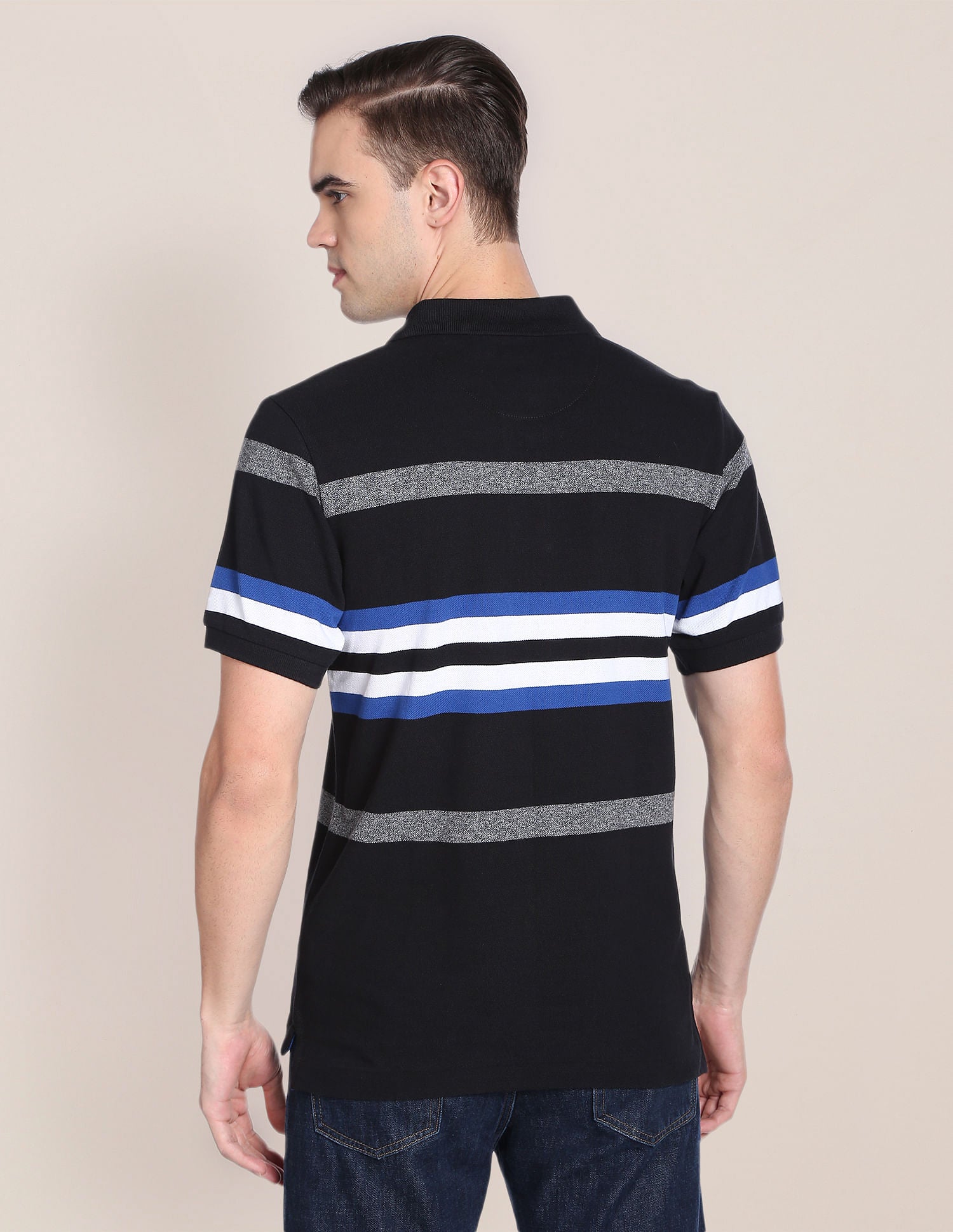 Horizontal Stripe Cotton Polo Shirt Black - U.S. Polo Assn. India | Large