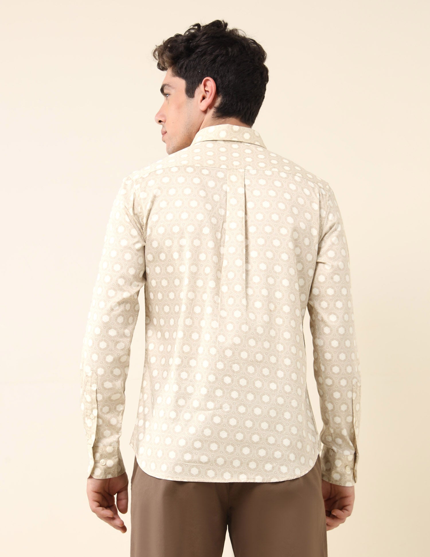Geometric Printed Pure Cotton Shirt Light Khaki - U.S. Polo Assn. India | Large