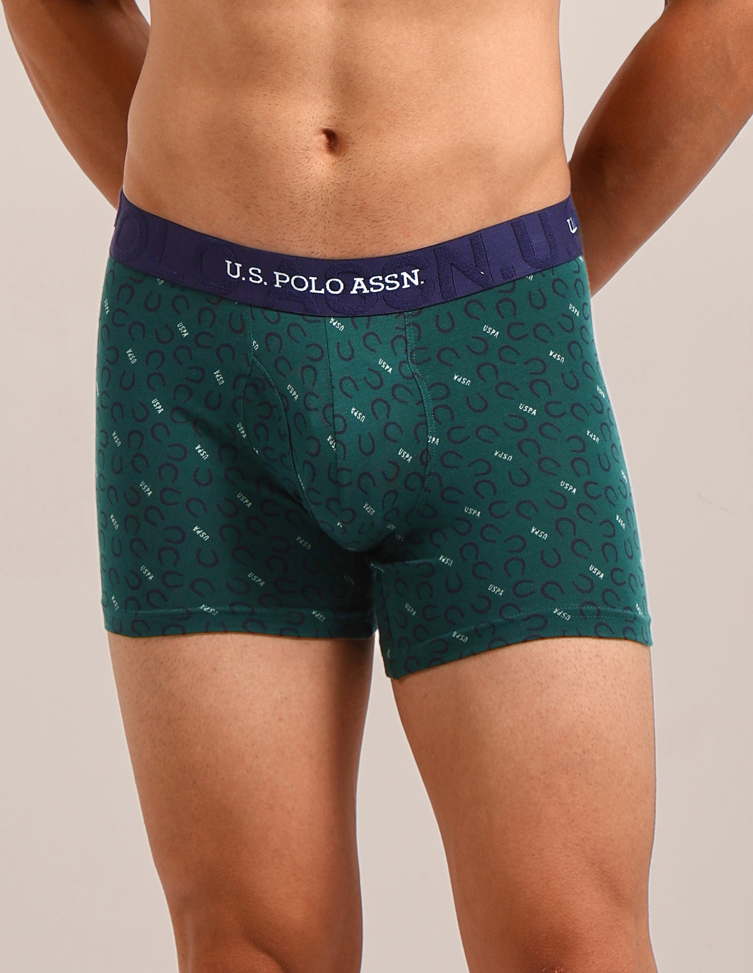 Printed Cotton Stretch Essential OET22 Long Trunk - Pack Of 2 Bistro Green/Oceana - U.S. Polo Assn. India | Large