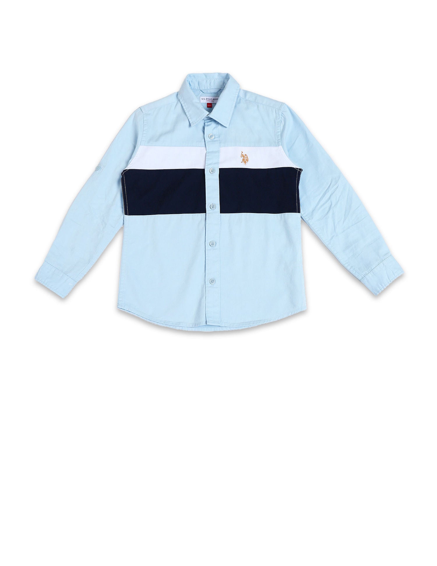 Boys Colour Block Cotton Shirt Light Blue - U.S. POLO ASSN. | Large