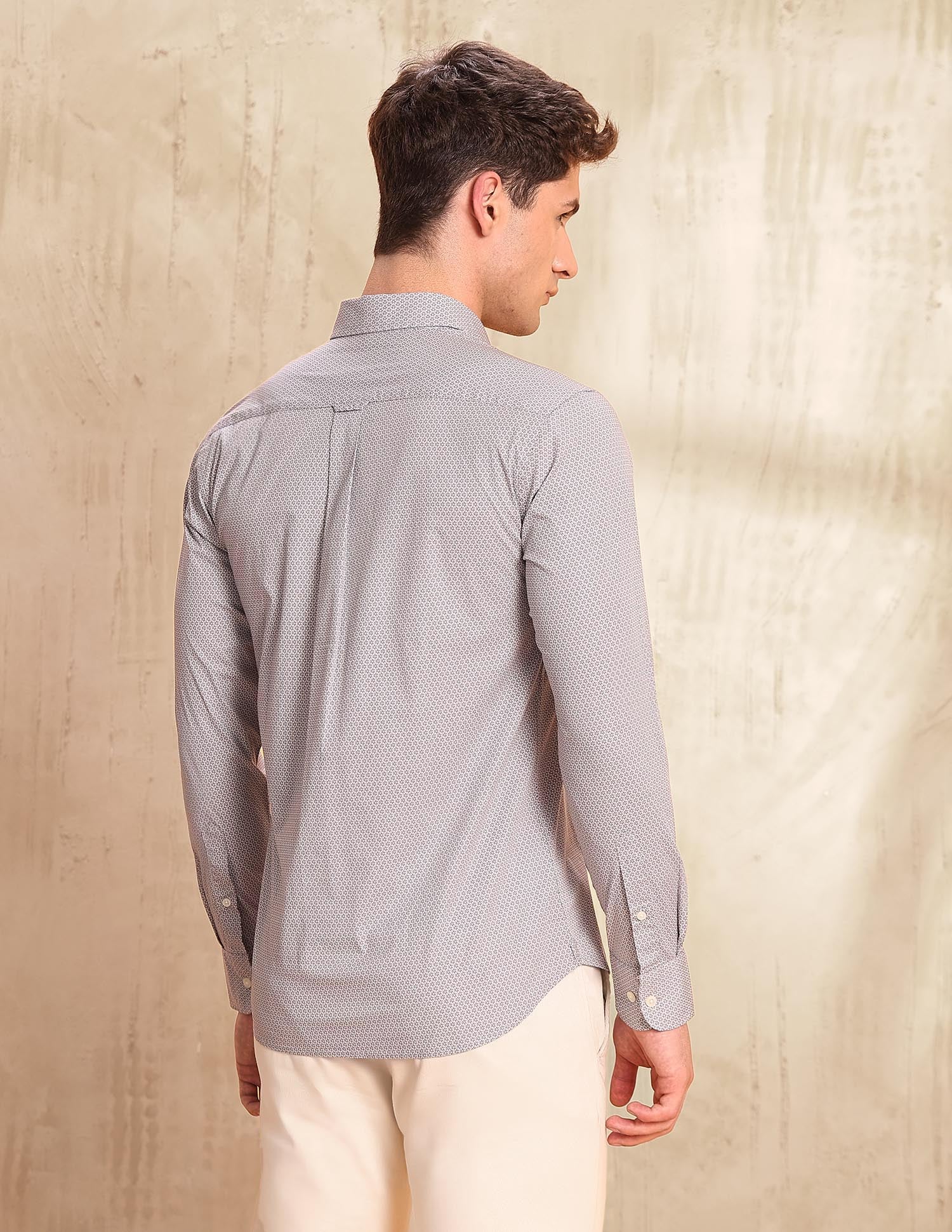 Floral Printed Tailored Fit Shirt Light Khaki - U.S. POLO ASSN. | Large