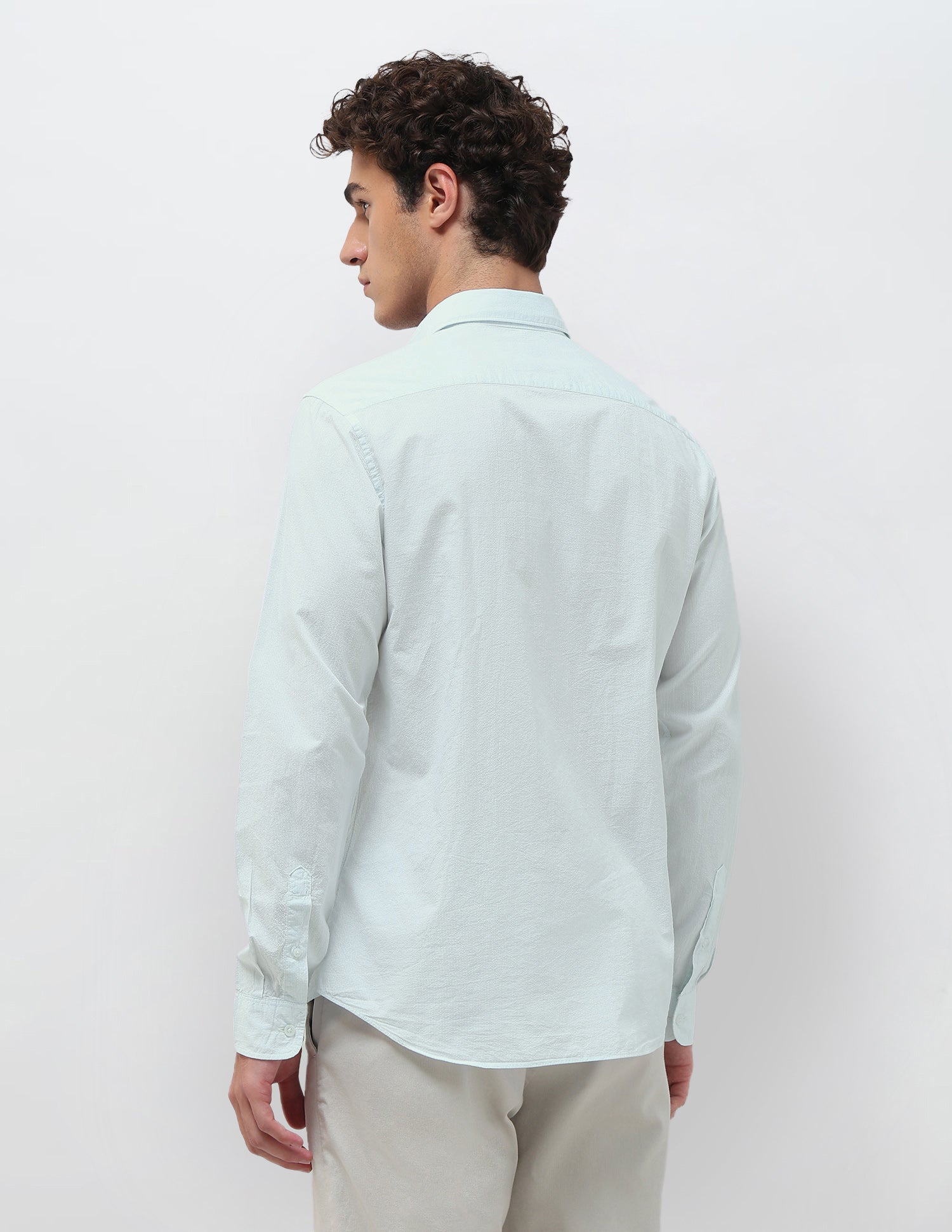 Pinstriped Seersucker Shirt Light Green - U.S. Polo Assn. India | Large