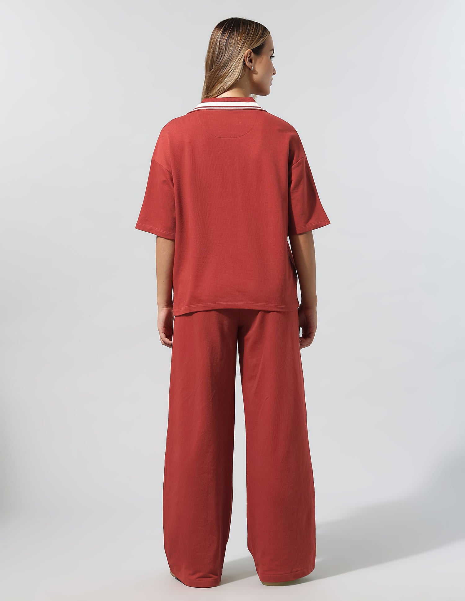 Polo Collar T-Shirt With Wide Leg Pants Red - U.S. Polo Assn. India | Large