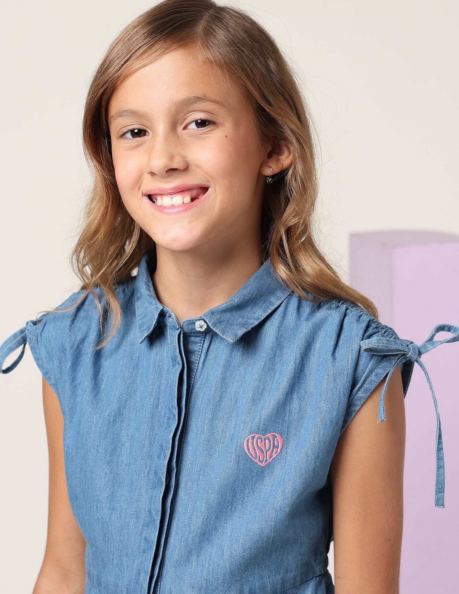 Girls Denim Fit And Flare Dress Blue - U.S. POLO ASSN. | Large