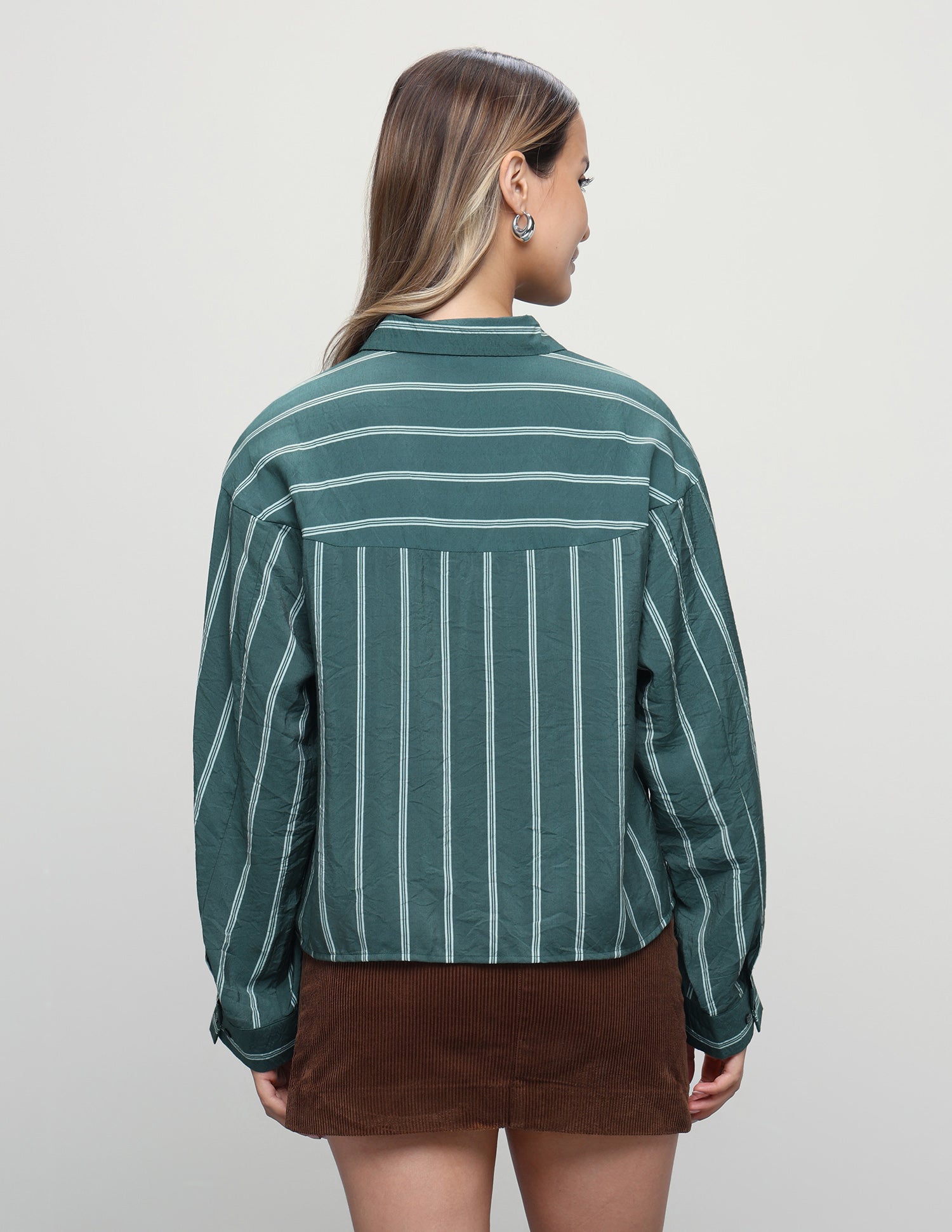 Vertical Striped Boxy Fit Shirt Green - U.S. Polo Assn. India | Large