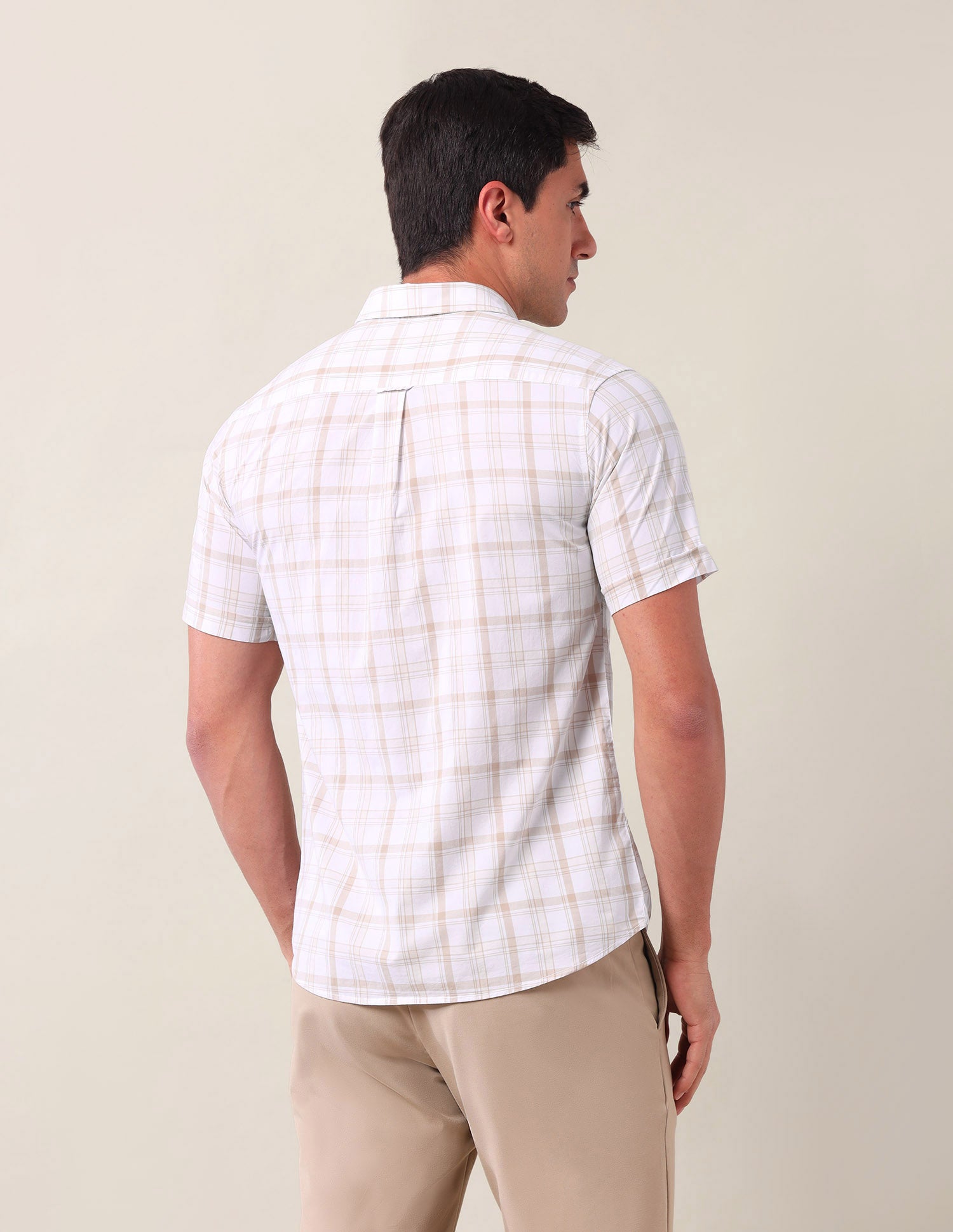 Grid Tattersall Checked Tailored Fit Shirt Light Beige - U.S. Polo Assn. India | Large