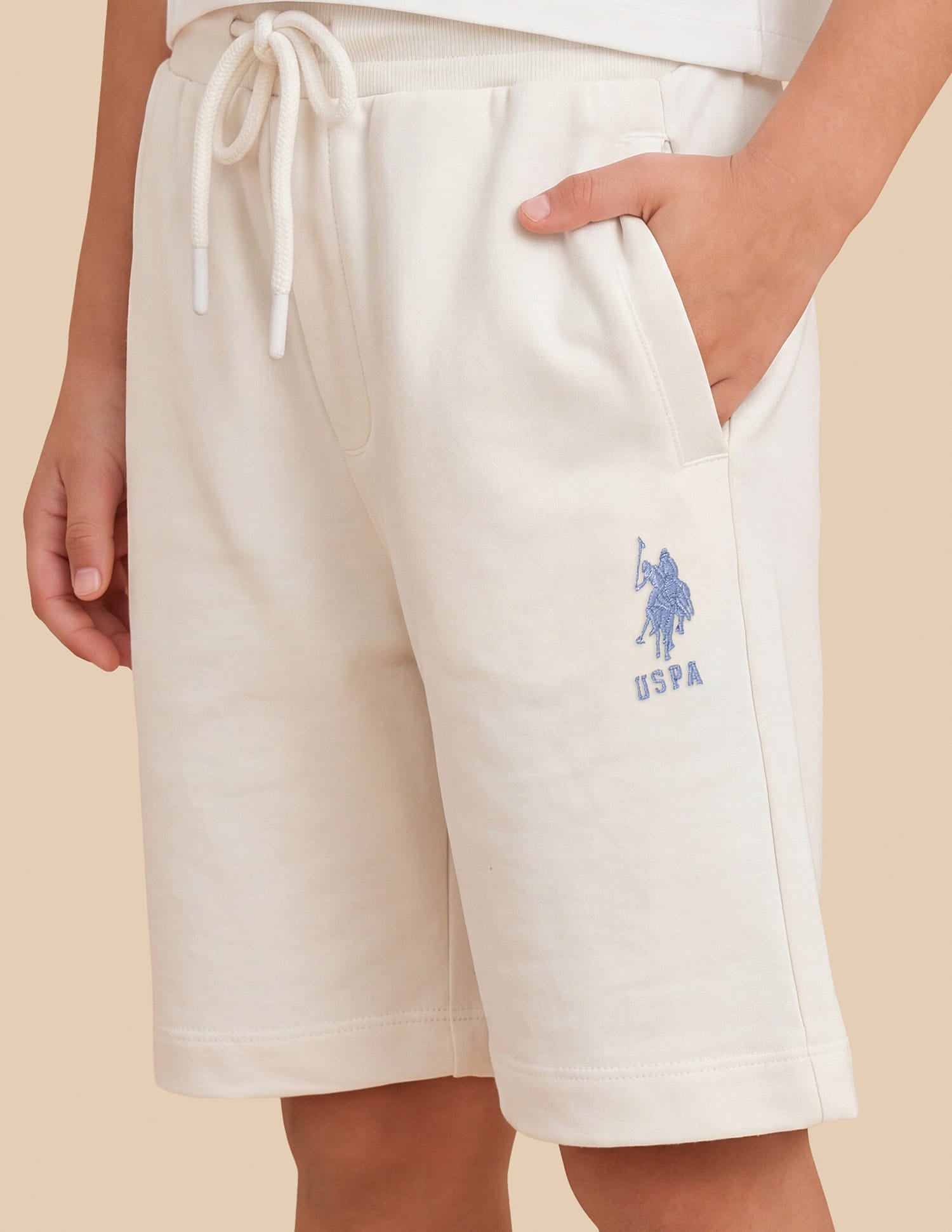 Embroidered Regular Terry Shorts Off White - U.S. Polo Assn. India | Large