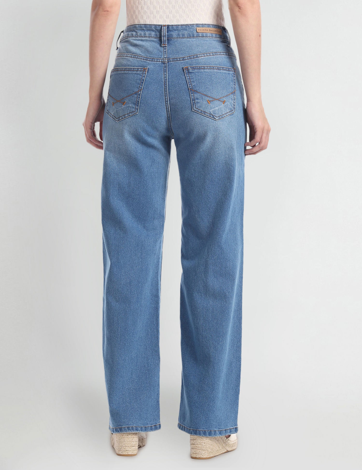 Wide Leg Stone Wash Jeans Blue - U.S. POLO ASSN. | Large