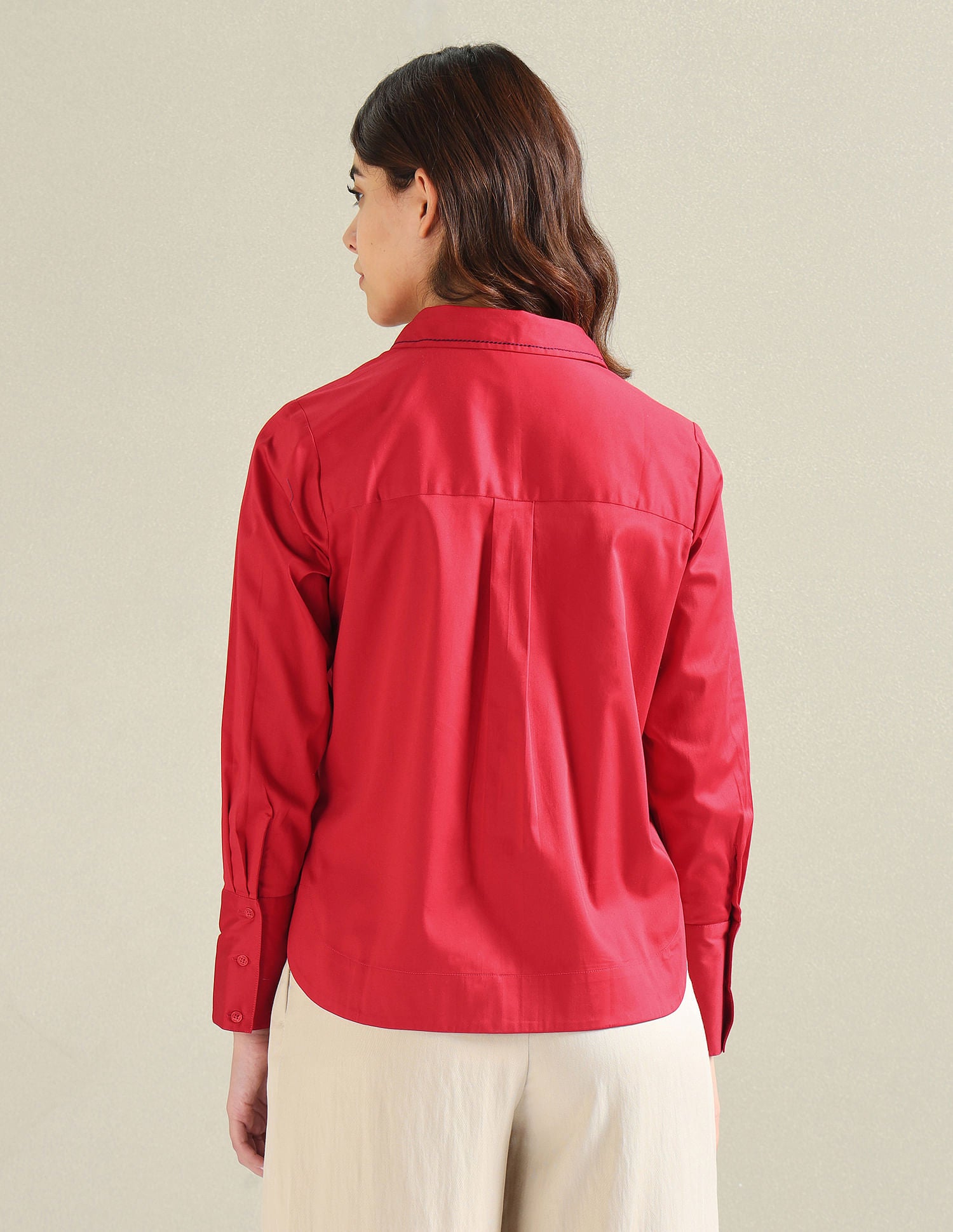 Saddle Stitch Satin Solid Shirt Red - U.S. POLO ASSN. | Large