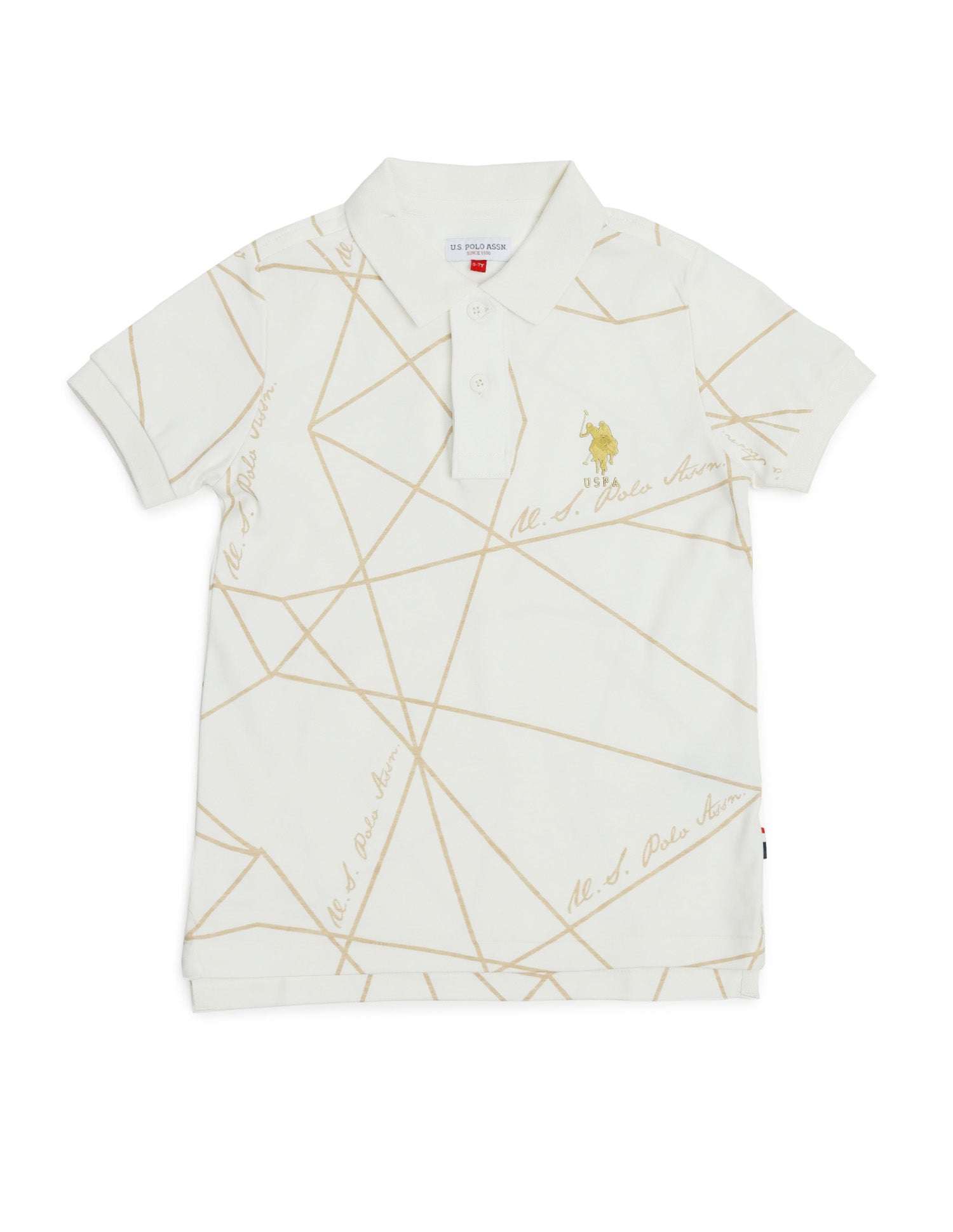 Boys Geometric Printed Regular Fit Polo Shirt Off White - U.S. POLO ASSN. | Large
