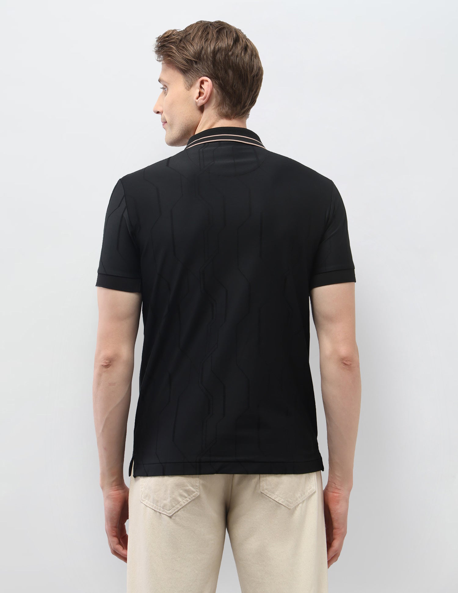 Textured Geometric Slim Fit Black & Gold Polo Shirt Black - U.S. Polo Assn. India | Large