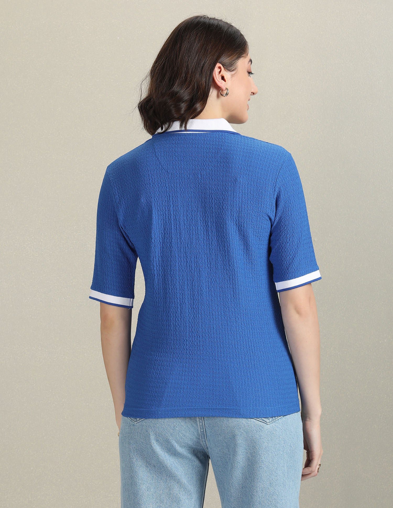 Ribbed Collar Textured Polo Shirt Blue - U.S. POLO ASSN. | Large