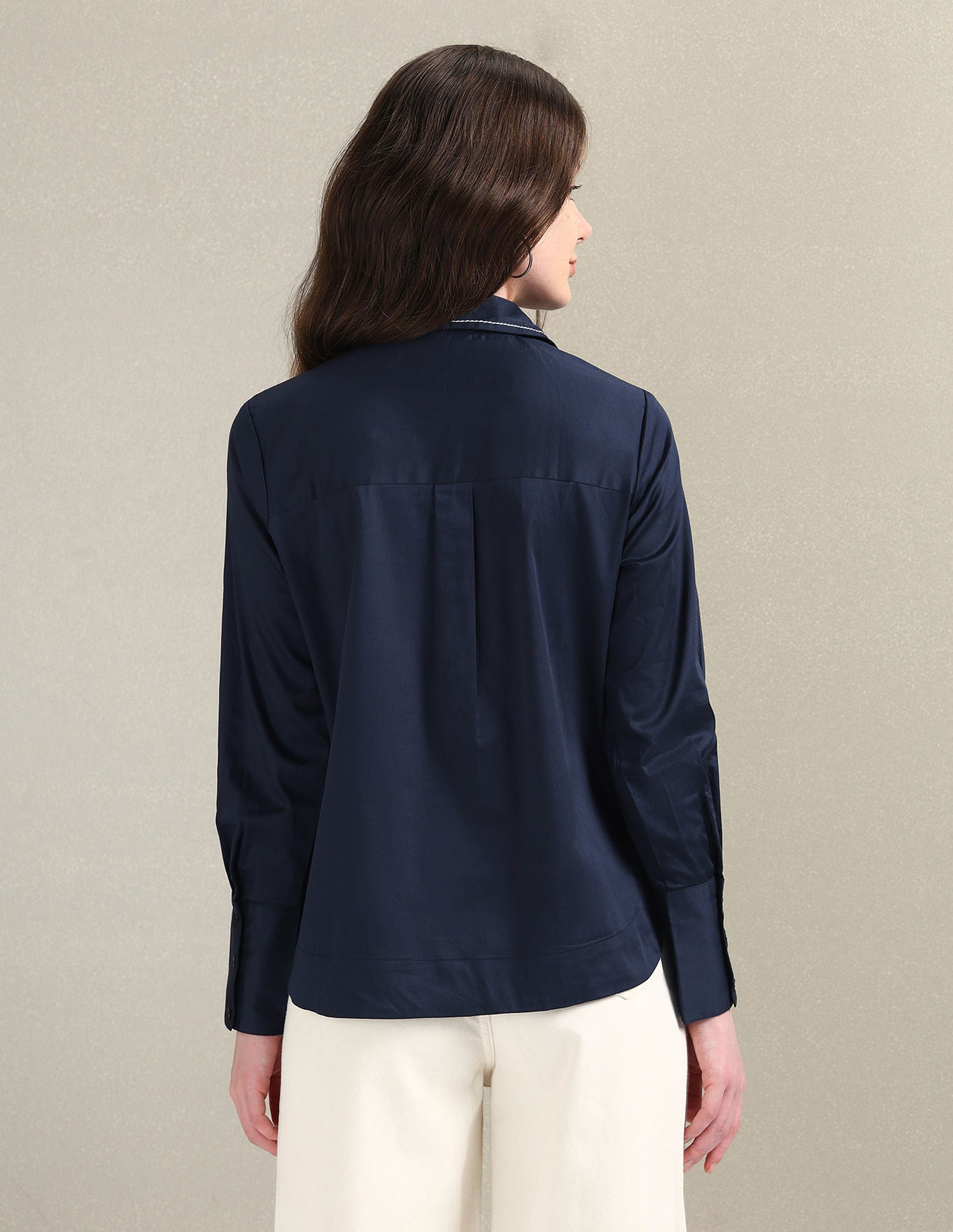 Contrast Saddle Stitch Cotton Shirt Navy - U.S. POLO ASSN. | Large