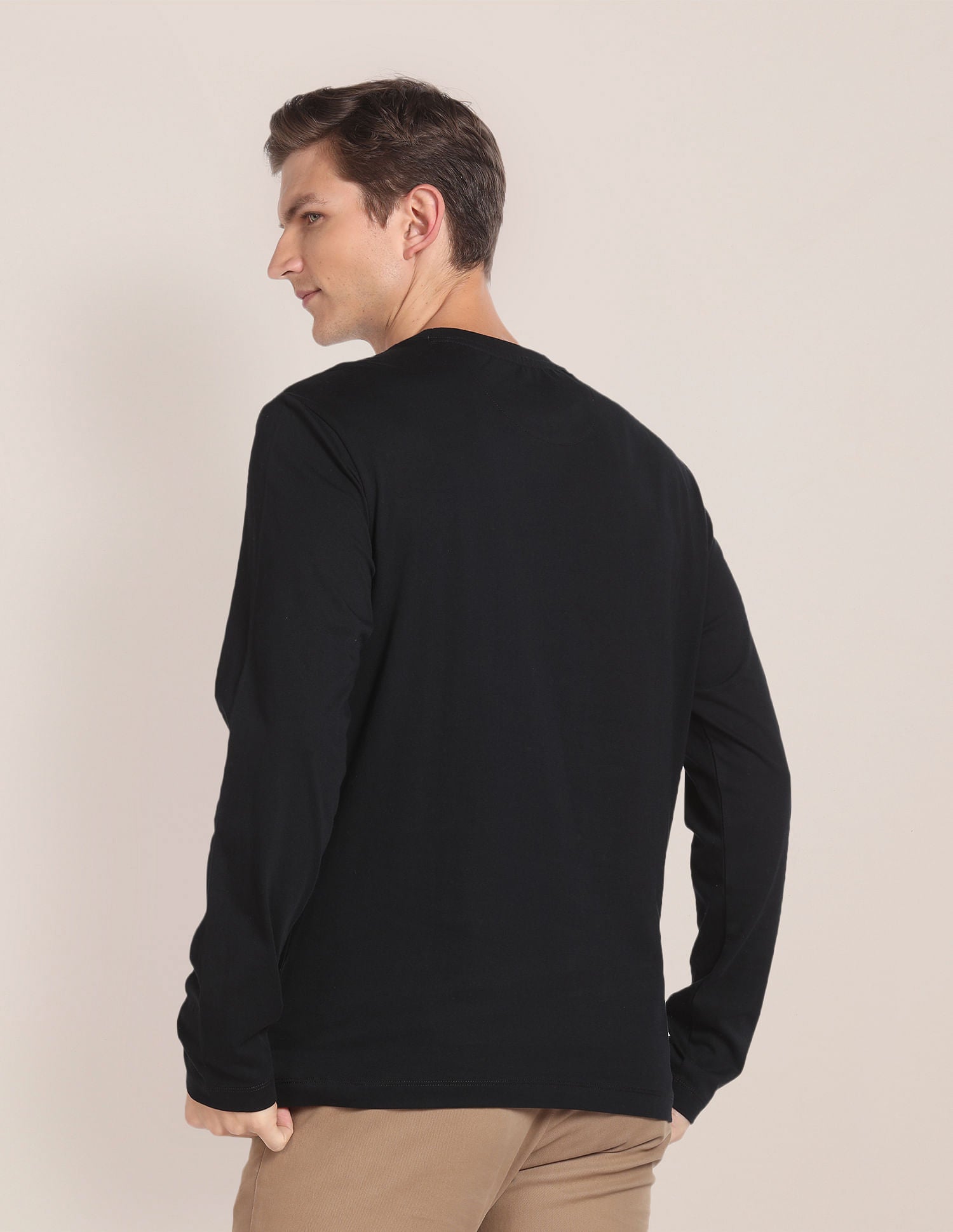 Men Black Crew Neck Long Sleeve T-Shirt Black - U.S. Polo Assn. India | Large