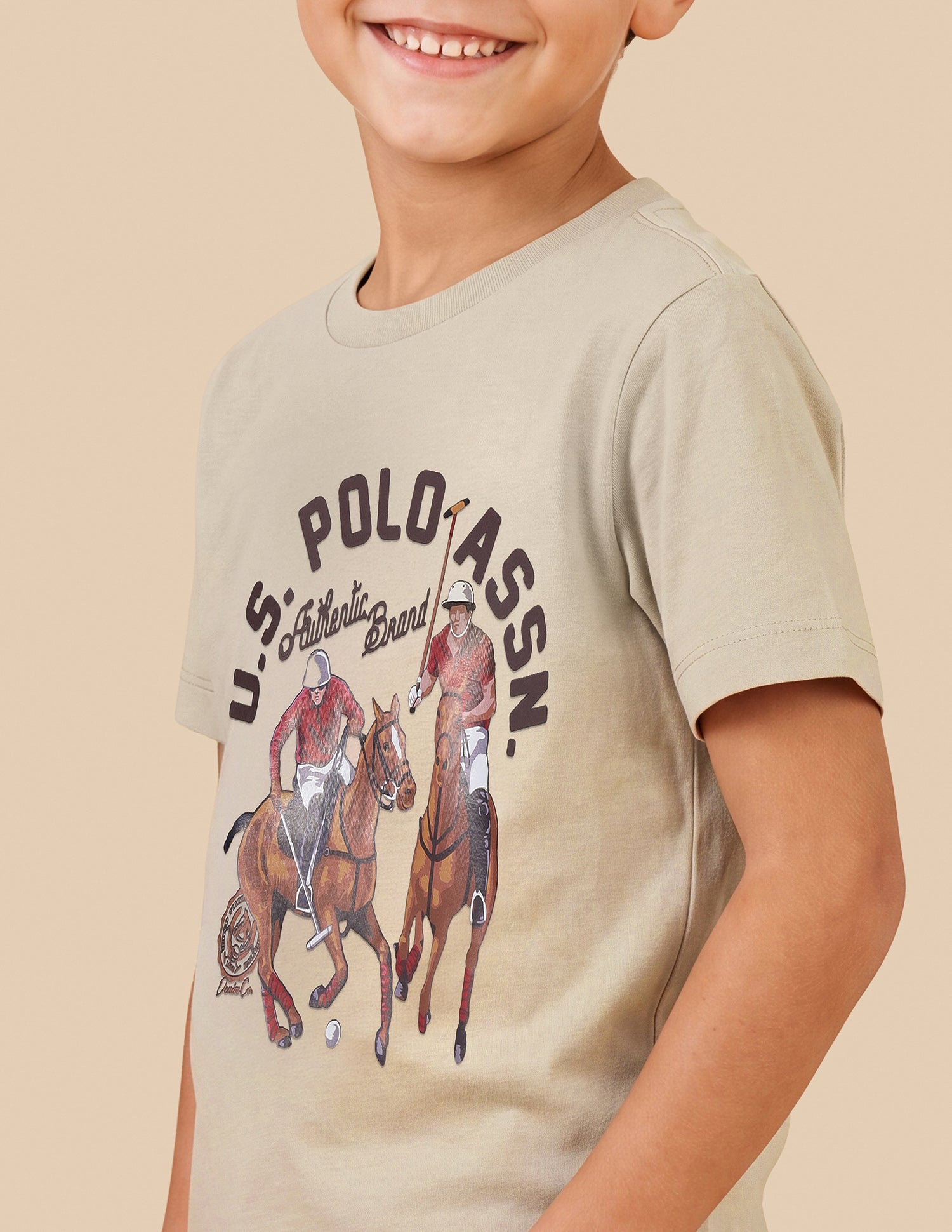 Graphic Brand Printed Regular Fit T-Shirt Beige - U.S. Polo Assn. India | Large