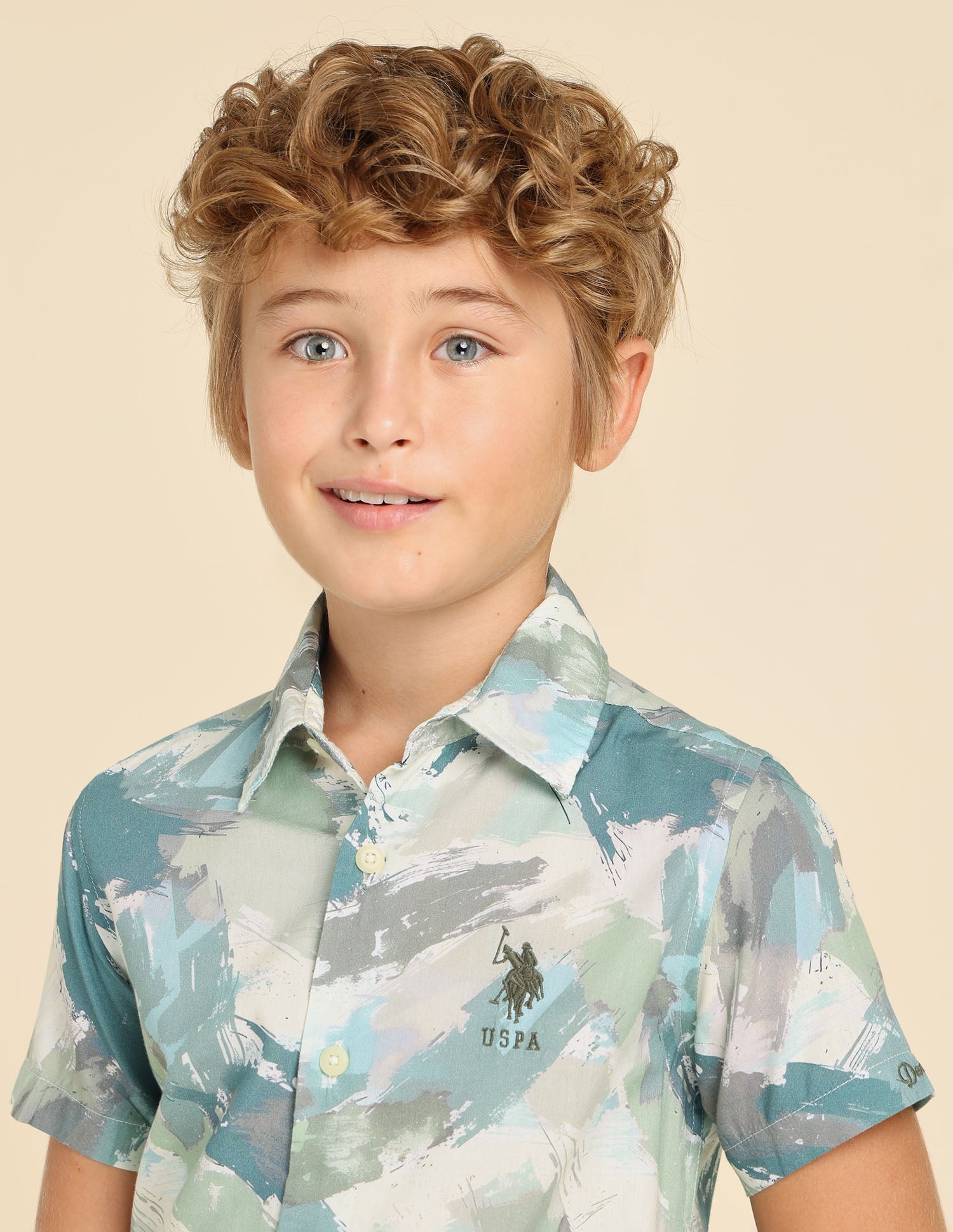 Boys Regular Fit Abstract Printed Shirt Green - U.S. POLO ASSN. | Large