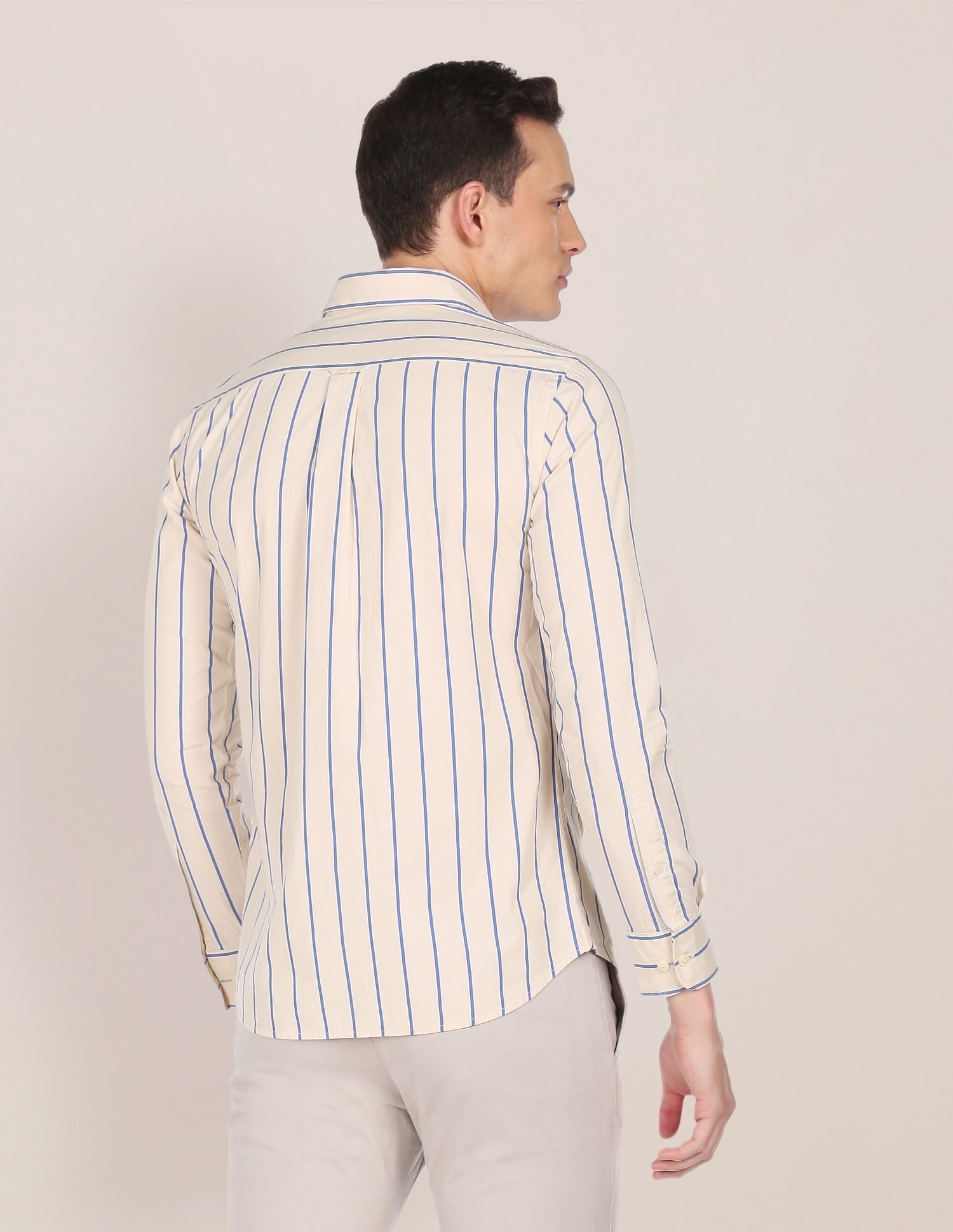 Premium Cotton Striped Casual Shirt Beige - U.S. Polo Assn. India | Large