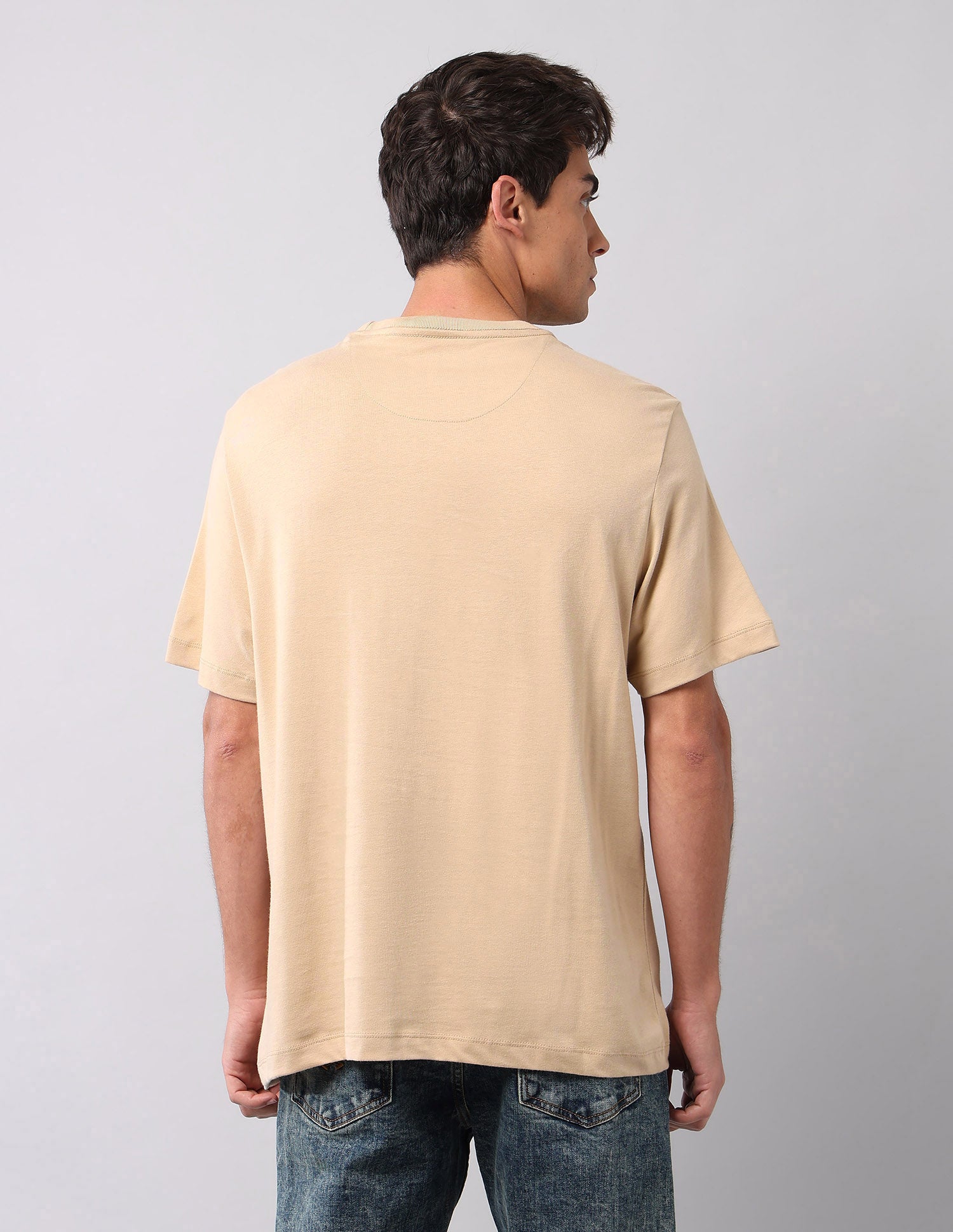 Solid Pure Cotton T-Shirt Beige - U.S. Polo Assn. India | Large