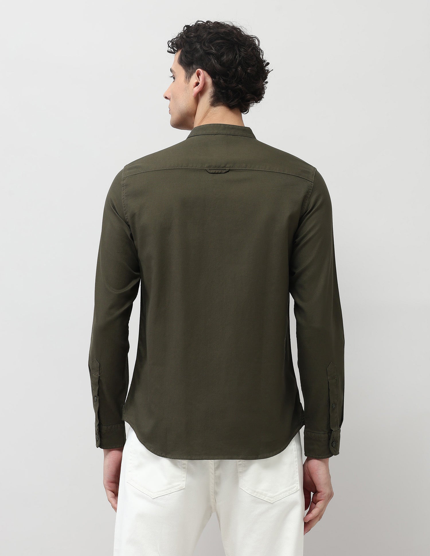 Twill Pure Cotton Mandarin Shirt Dark Olive - U.S. POLO ASSN. | Large