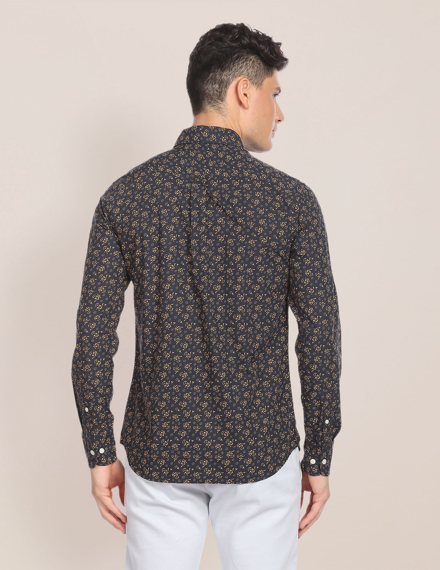 Floral Cotton Shirt Navy and Ochre - U.S. Polo Assn. India | Large