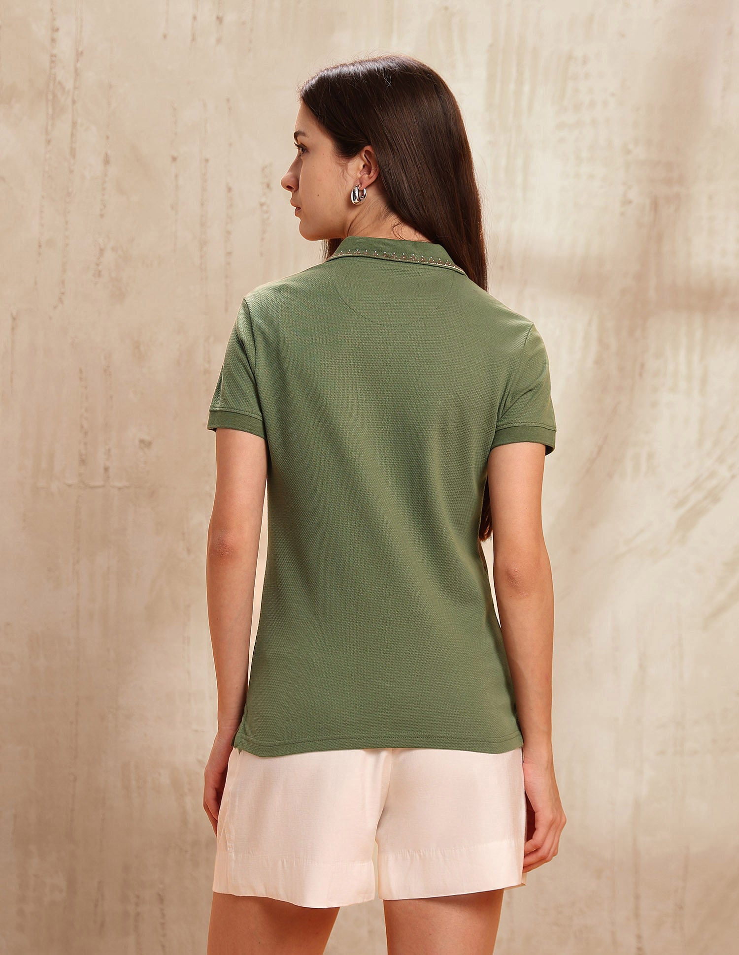 Jacquard Collar Textured Polo Shirt Olive - U.S. POLO ASSN. | Large