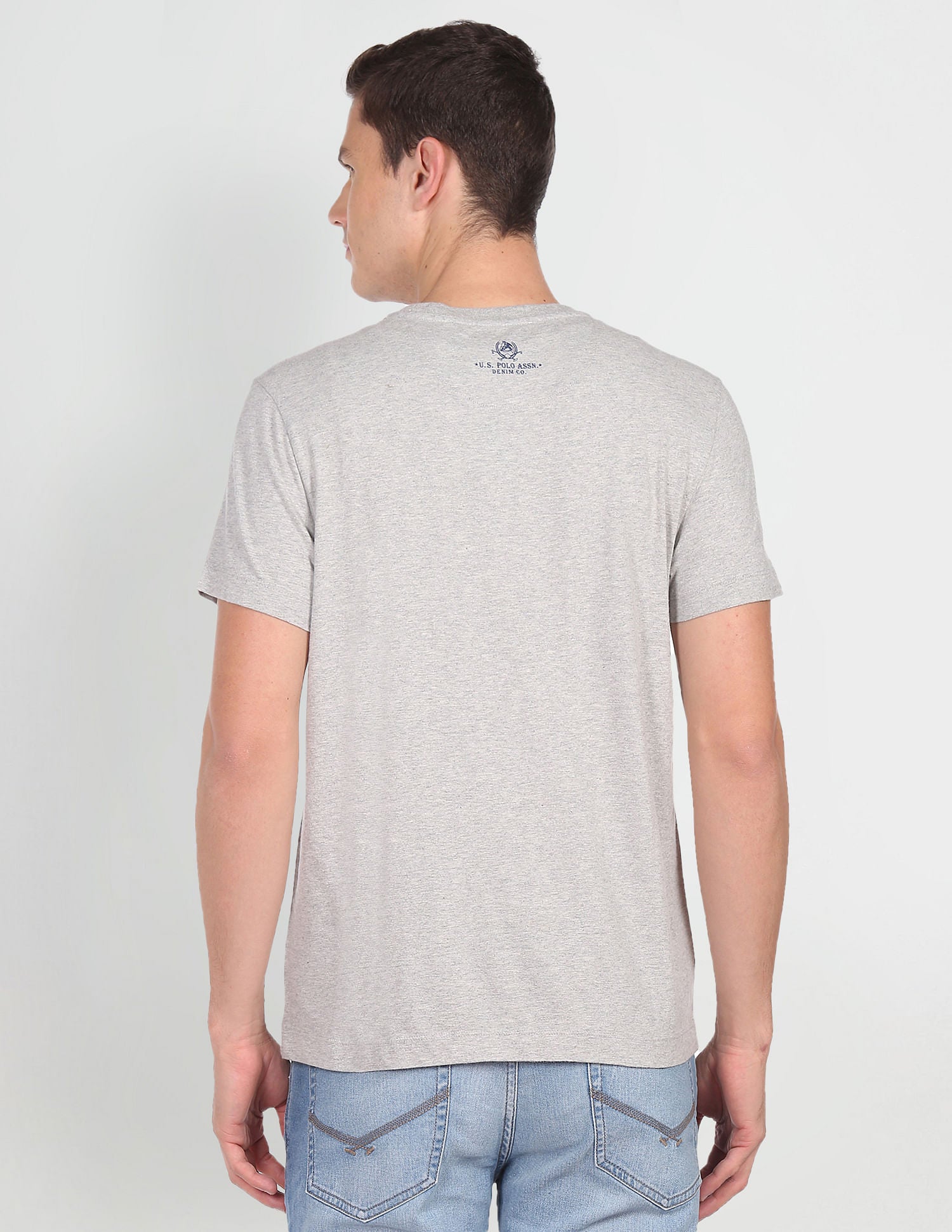 Men Light Grey Heathered Brand Print T-Shirt Light Grey - U.S. POLO ASSN. | Large