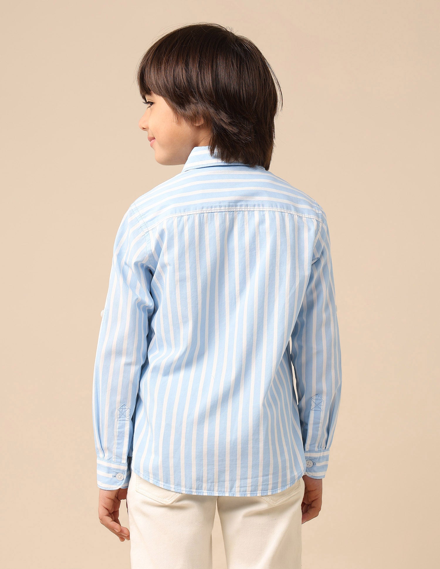 Boys Vertical Striped Regular Fit Shirt Light Blue - U.S. POLO ASSN. | Large