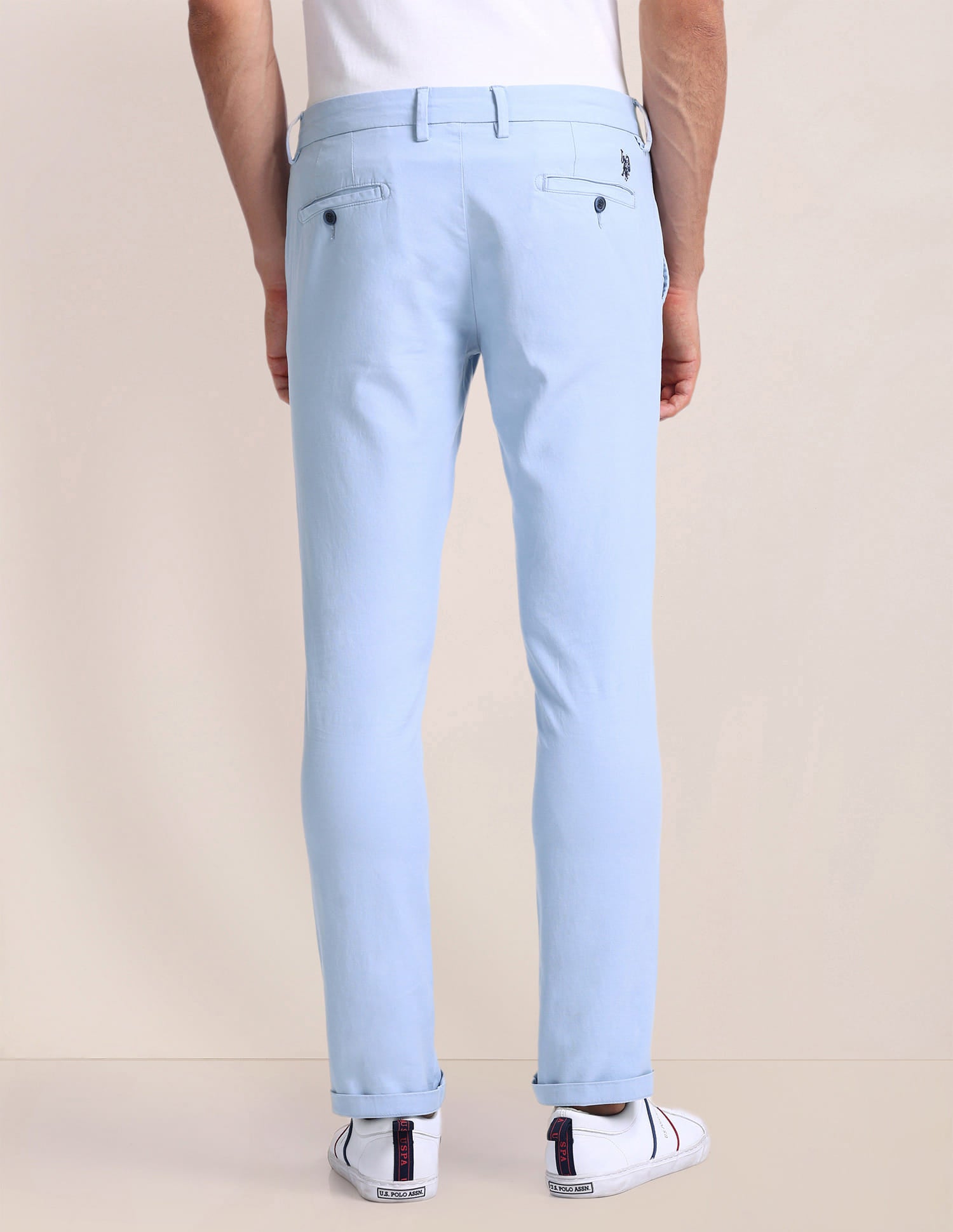 Slim Straight Fit Dobby Trousers Light Blue - U.S. Polo Assn. India | Large