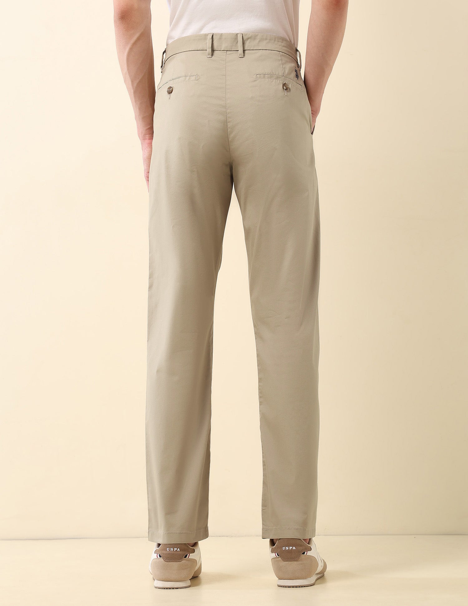 Riley Straight Fit Satin Trousers Dark Khaki - U.S. Polo Assn. India | Large