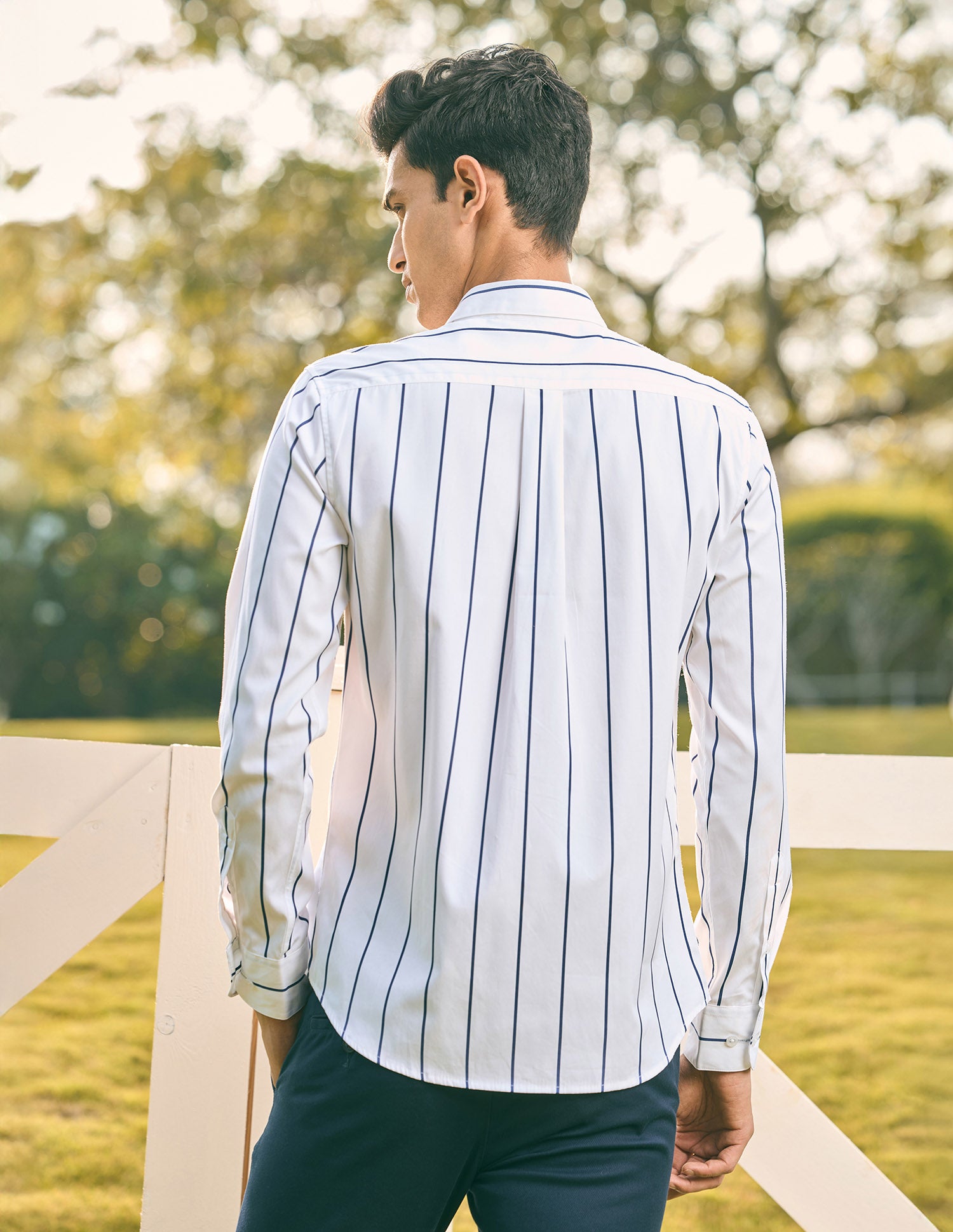 Pacho X Vertical Striped Tailored Fit Shirt White - U.S. Polo Assn. India | Large