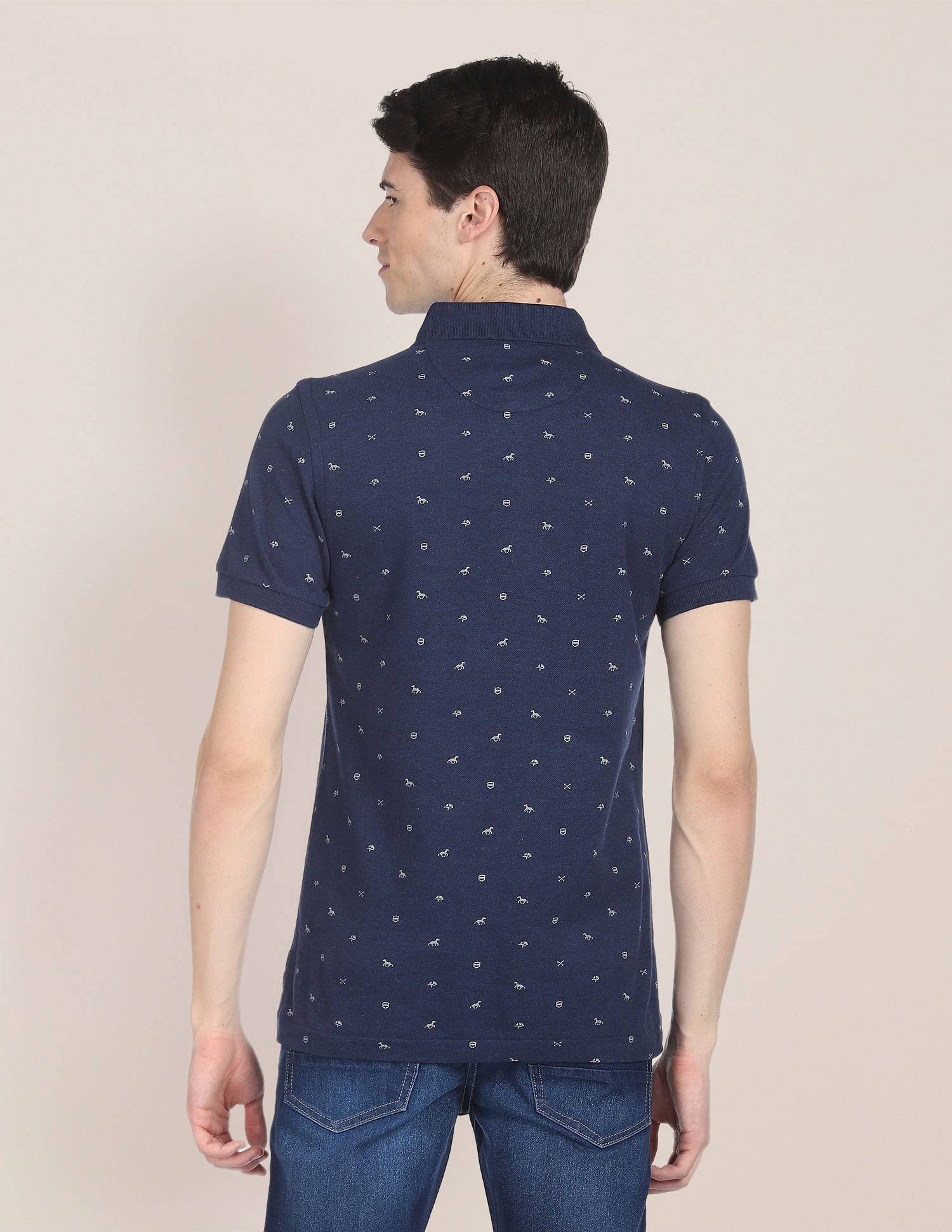 All Over Graphic Print Cotton Polo Shirt Navy - U.S. Polo Assn. India | Large