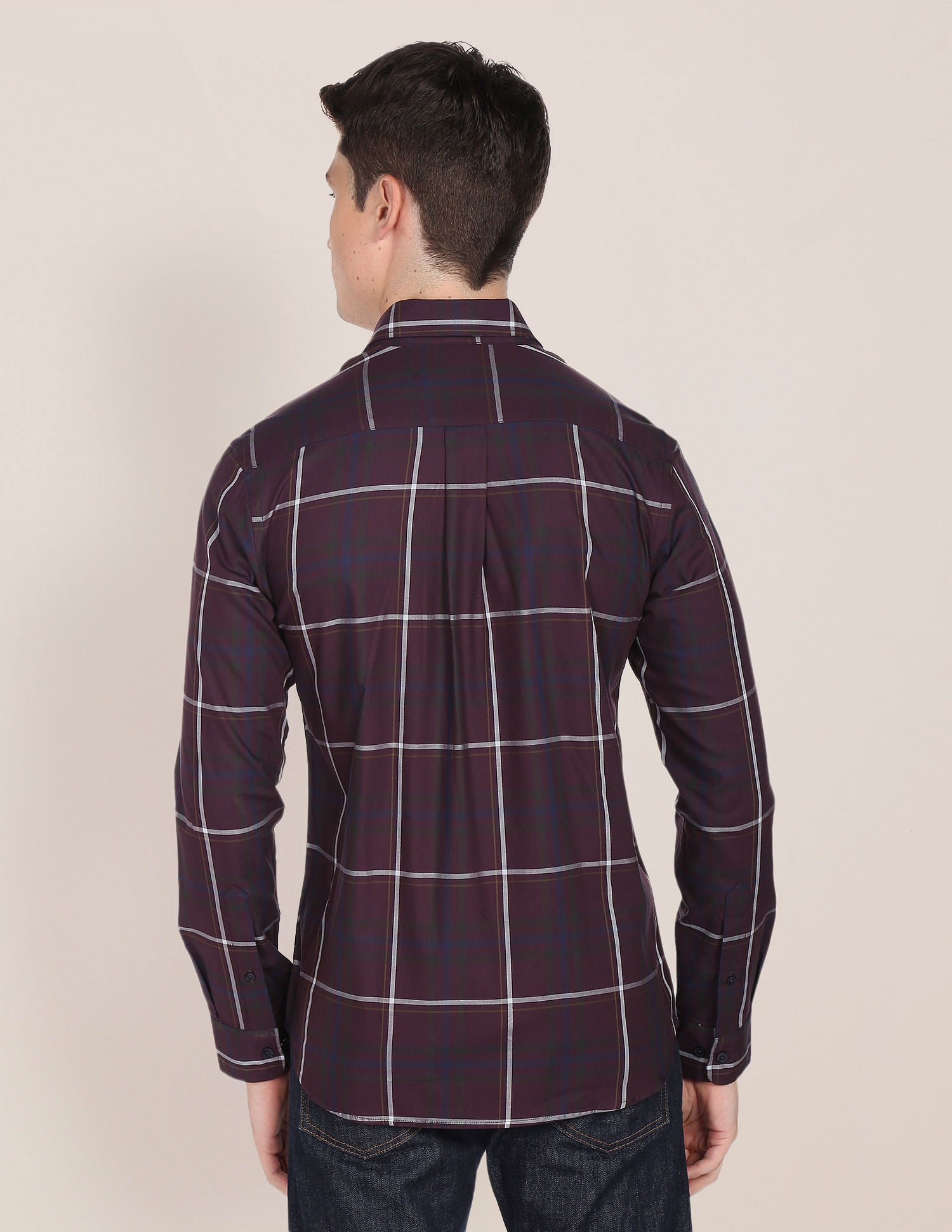 Men Wine Tailored Regular Fit Tartan Check Casual Shirt Wine - U.S. Polo Assn. India | Large