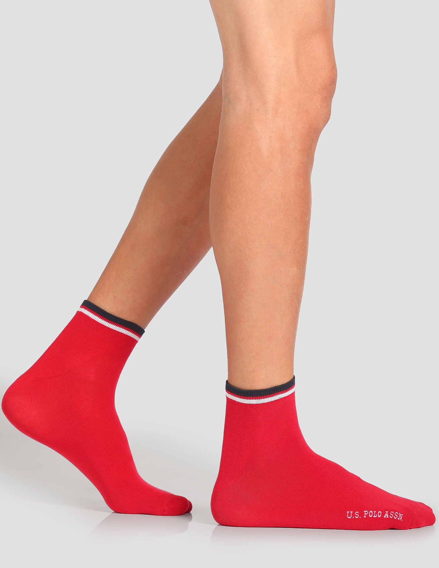 Ankle Length Stretch ES003 Socks - Pack Of 3 Navy, Red and White - U.S. POLO ASSN. | Large