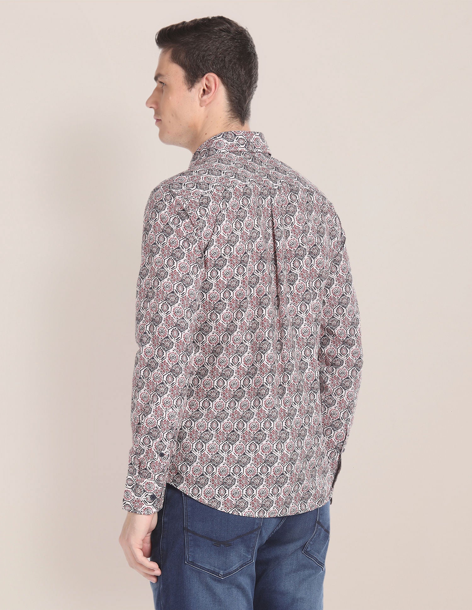 Long Sleeve Floral Print Shirt Maroon and White - U.S. Polo Assn. India | Large