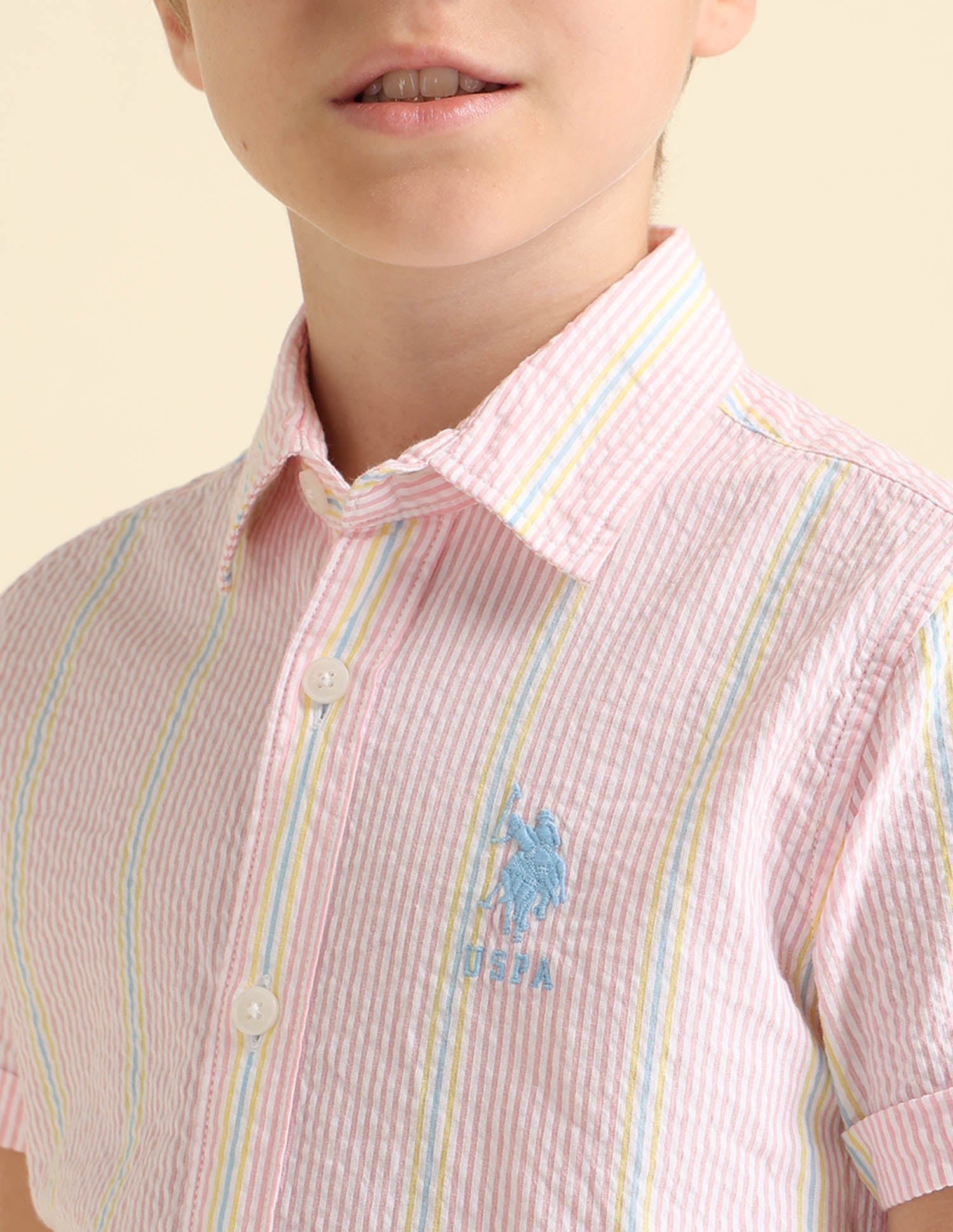 Boys Vertical Striped Boxy Fit Shirt Pink - U.S. POLO ASSN. | Large