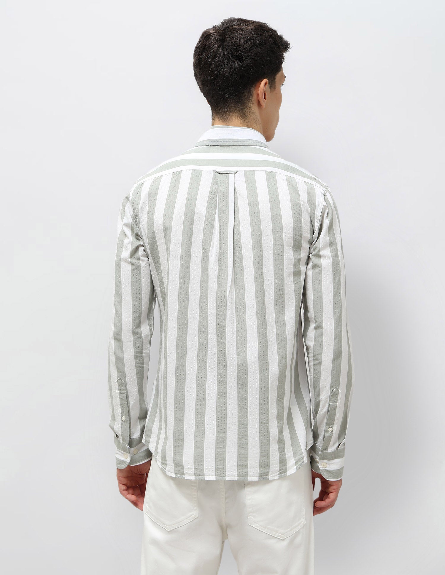 Vertical Striped Seersucker Shirt Light Green - U.S. Polo Assn. India | Large