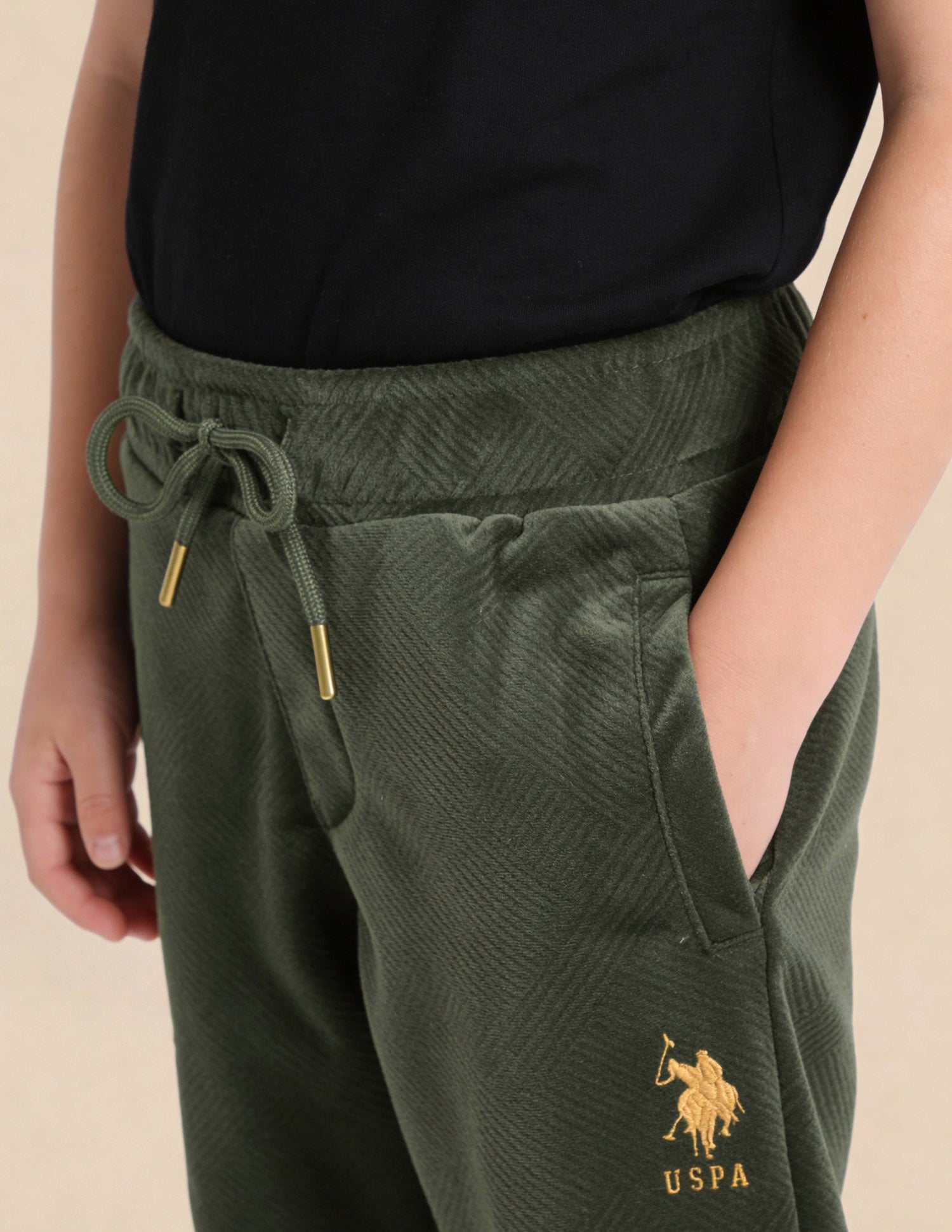 Boys Brand Embroidered Regular Fit Joggers Olive - U.S. Polo Assn. India | Large